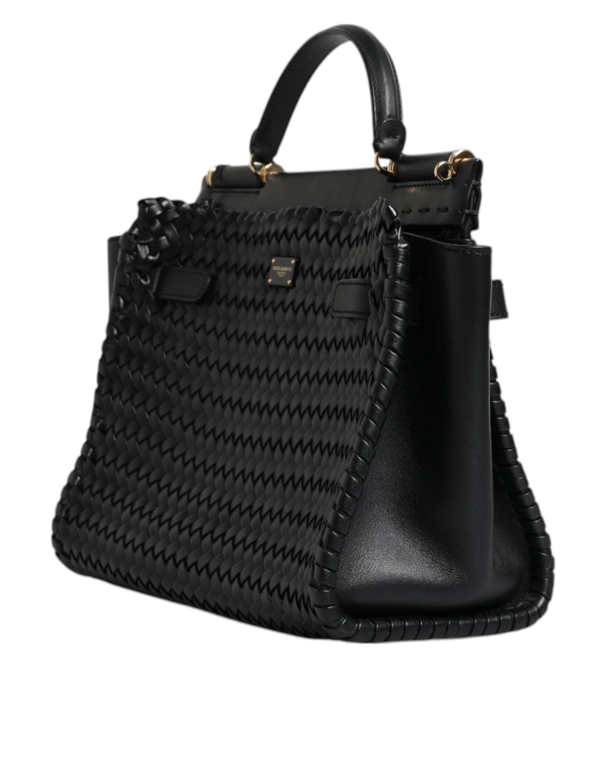 Dolce & Gabbana Black Leather Sicily Top Handle Shoulder Bag - Hilstor