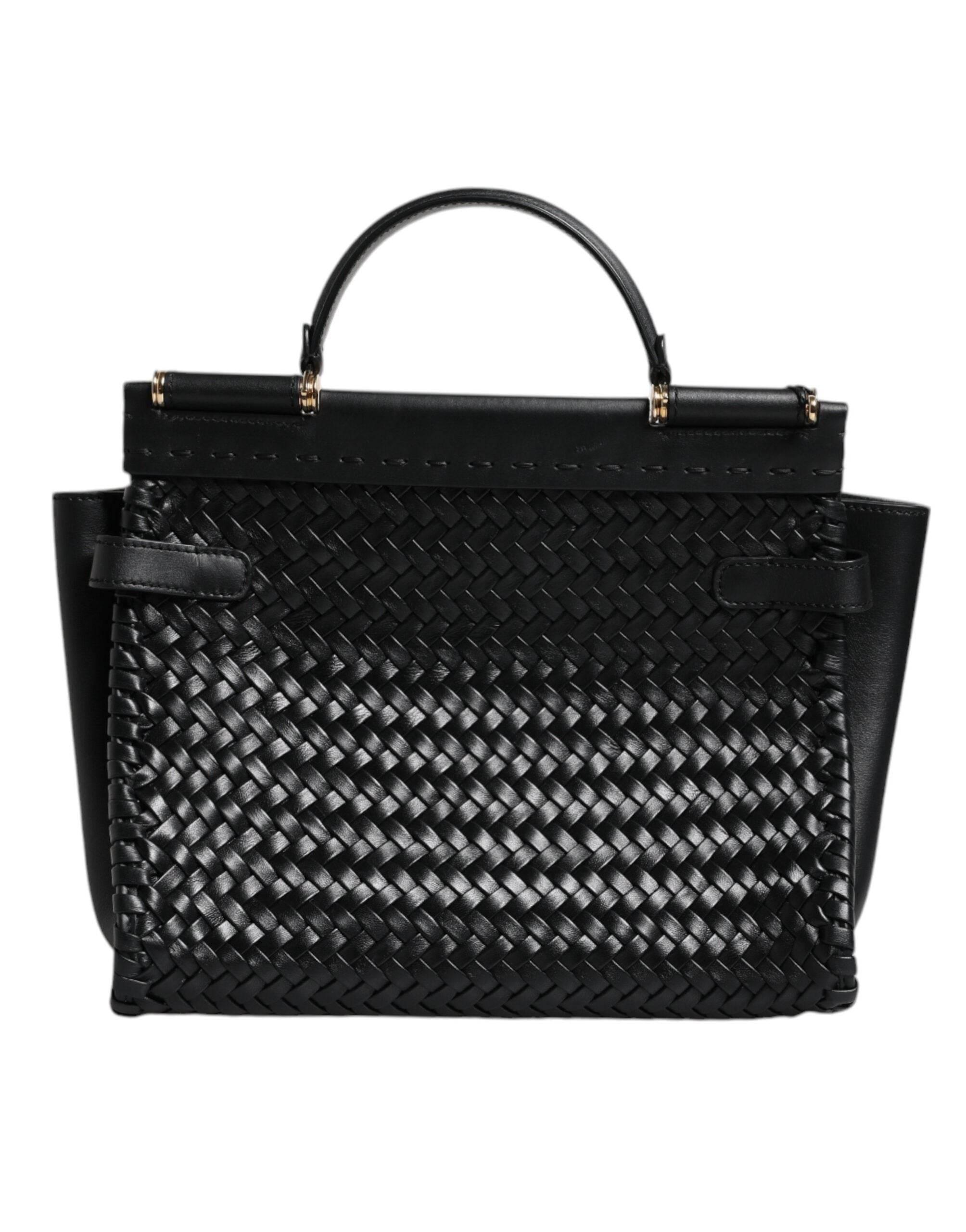 Dolce & Gabbana Black Leather Sicily Top Handle Shoulder Bag - Hilstor