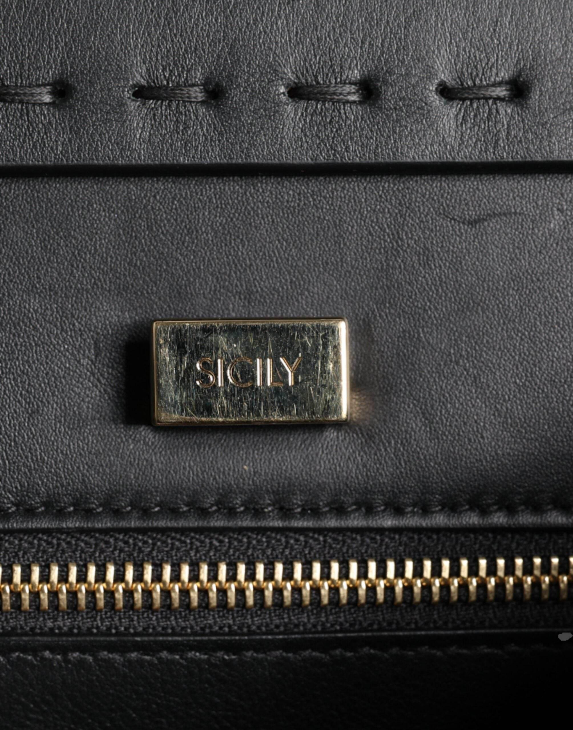 Dolce & Gabbana Black Leather Sicily Top Handle Shoulder Bag - Hilstor