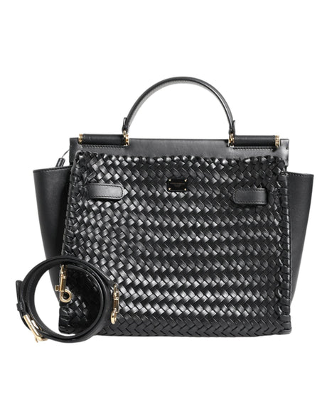 Dolce & Gabbana Black Leather Sicily Top Handle Shoulder Bag - Hilstor