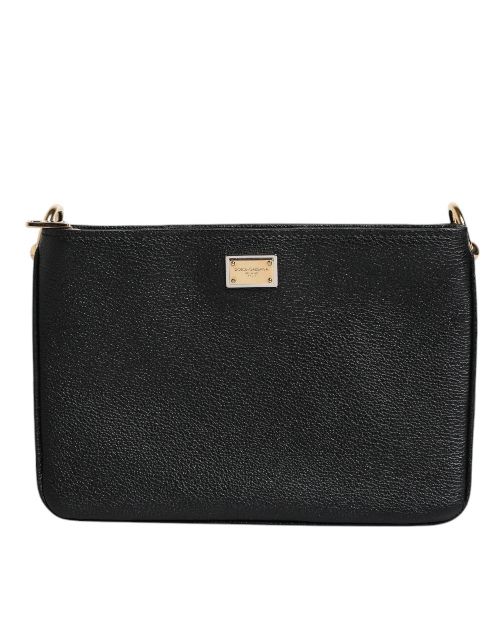 Dolce & Gabbana Black Grain Leather Logo Plaque Clutch Bag - Hilstor