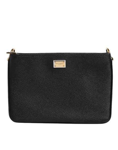 Dolce & Gabbana Black Grain Leather Logo Plaque Clutch Bag - Hilstor