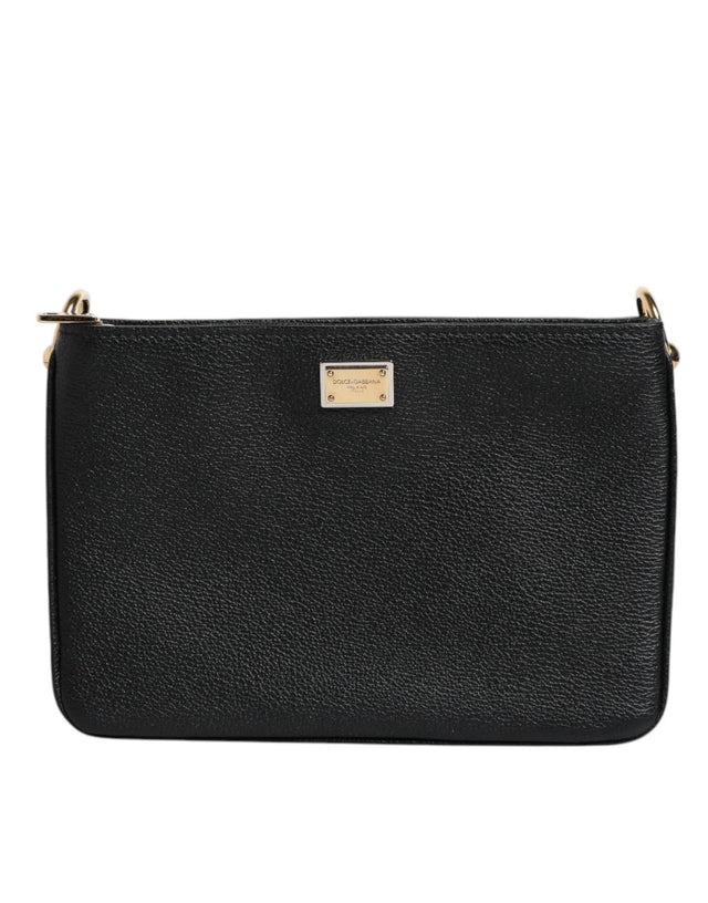 Dolce & Gabbana Black Grain Leather Logo Plaque Clutch Bag - Hilstor