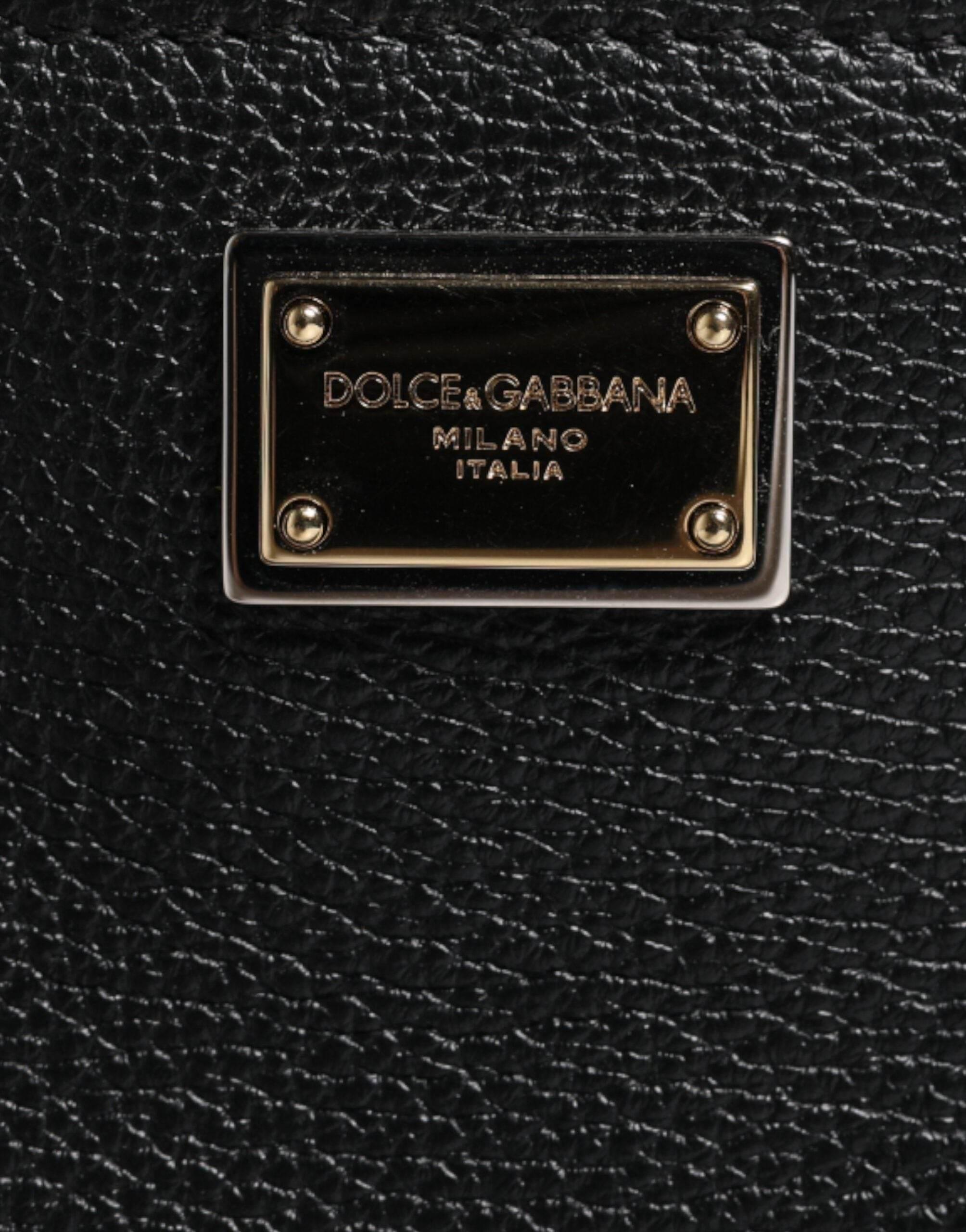 Dolce & Gabbana Black Grain Leather Logo Plaque Clutch Bag - Hilstor