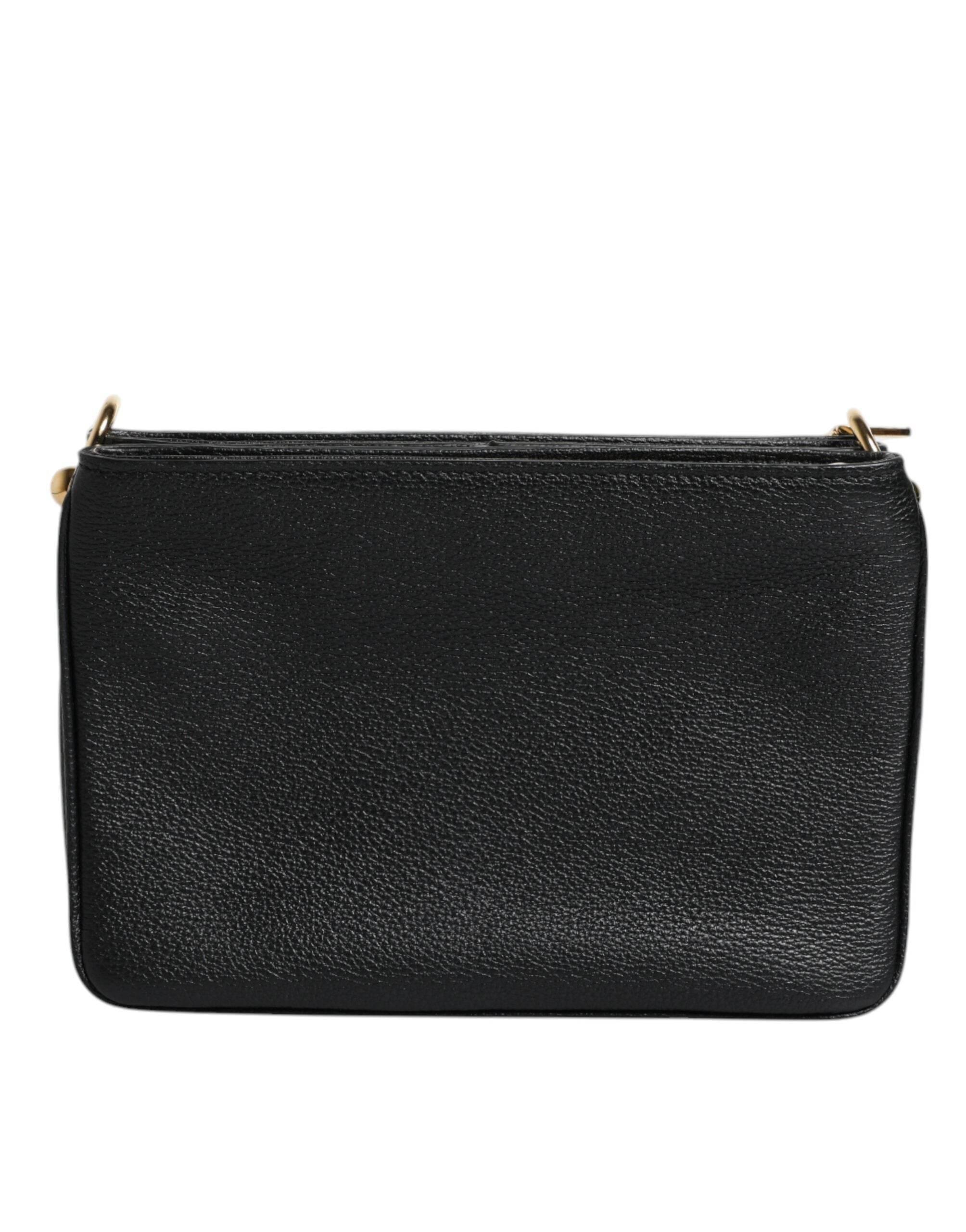 Dolce & Gabbana Black Grain Leather Logo Plaque Clutch Bag - Hilstor