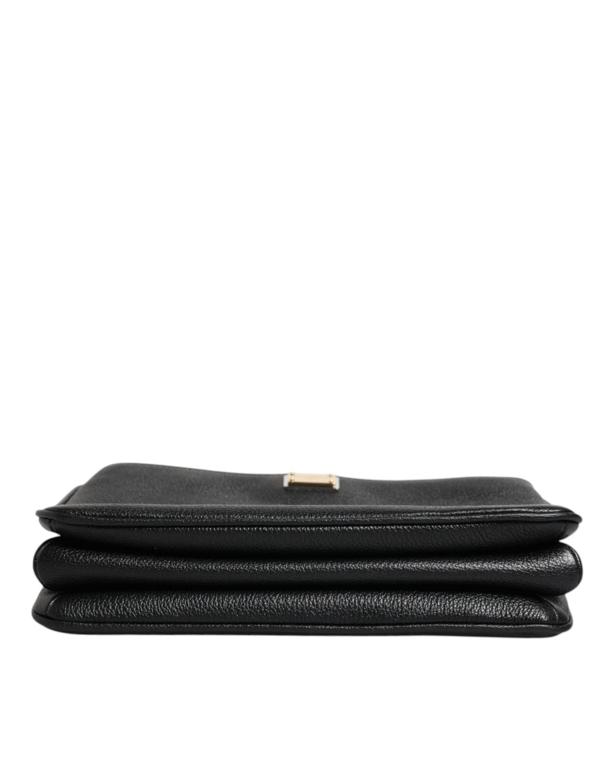 Dolce & Gabbana Black Grain Leather Logo Plaque Clutch Bag - Hilstor