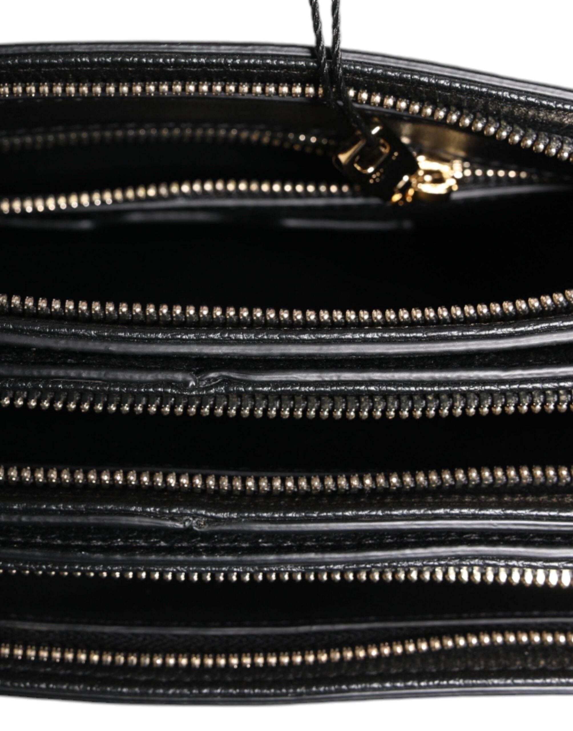 Dolce & Gabbana Black Grain Leather Logo Plaque Clutch Bag - Hilstor