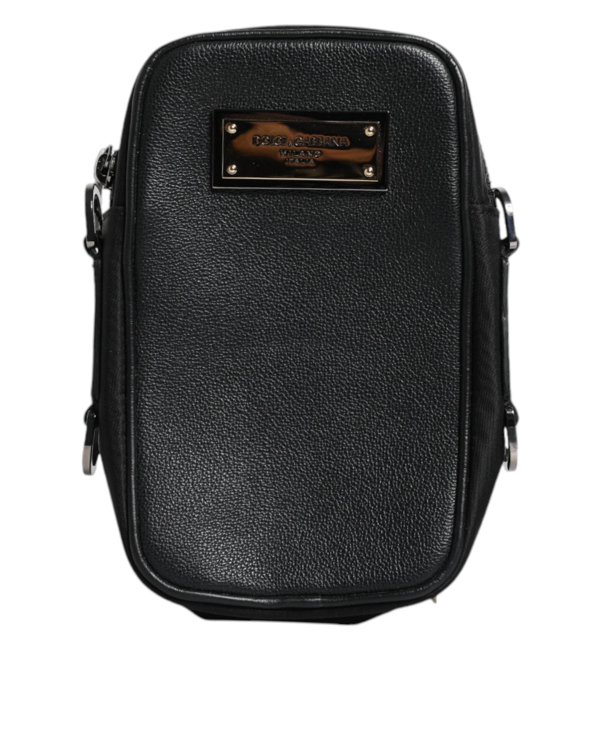 Dolce & Gabbana Black Grain Leather Logo Plaque Clutch Bag - Hilstor