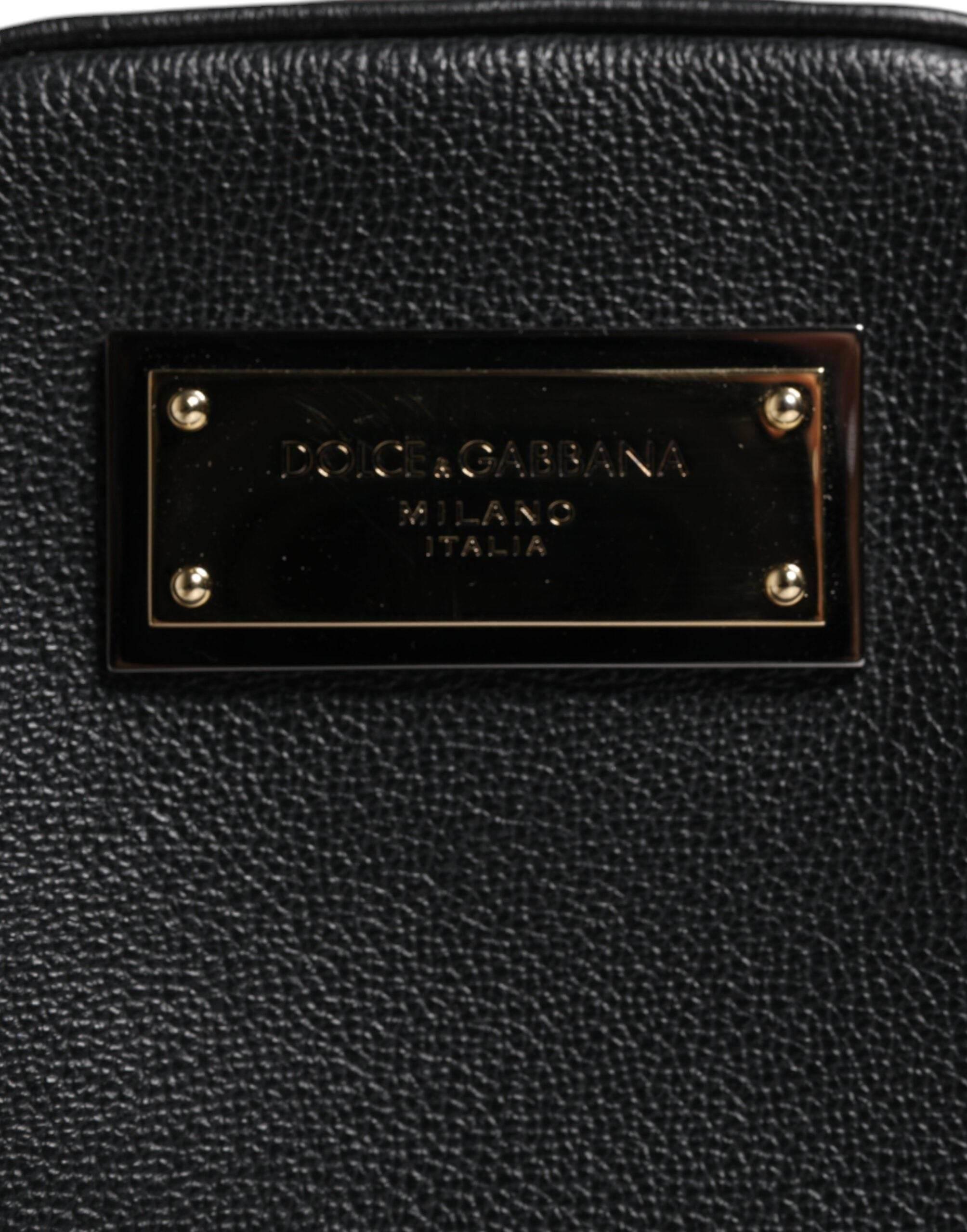 Dolce & Gabbana Black Grain Leather Logo Plaque Clutch Bag - Hilstor