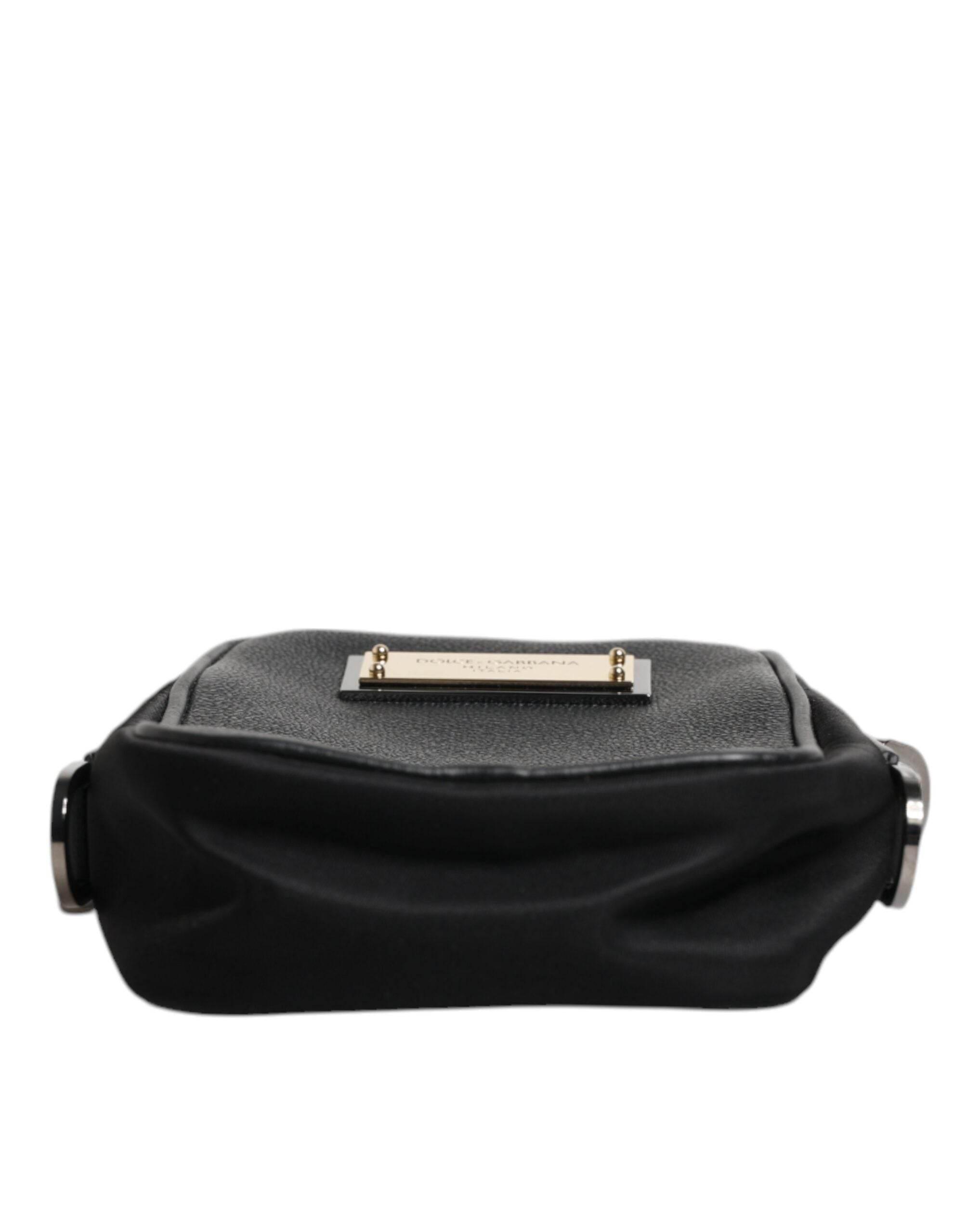 Dolce & Gabbana Black Grain Leather Logo Plaque Clutch Bag - Hilstor