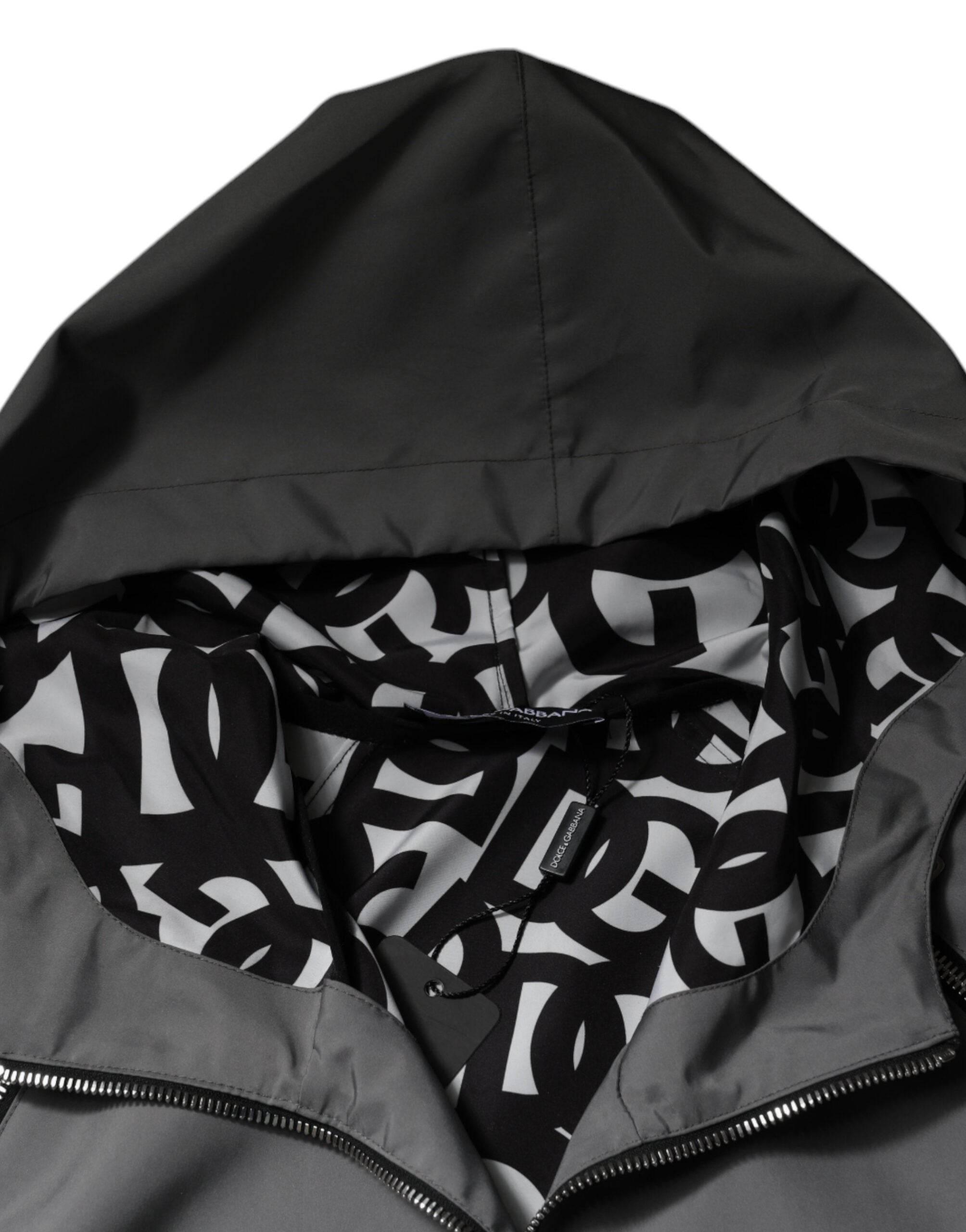 Dolce & Gabbana Gray Polyester Hooded Men Full Zip Jacket - Hilstor