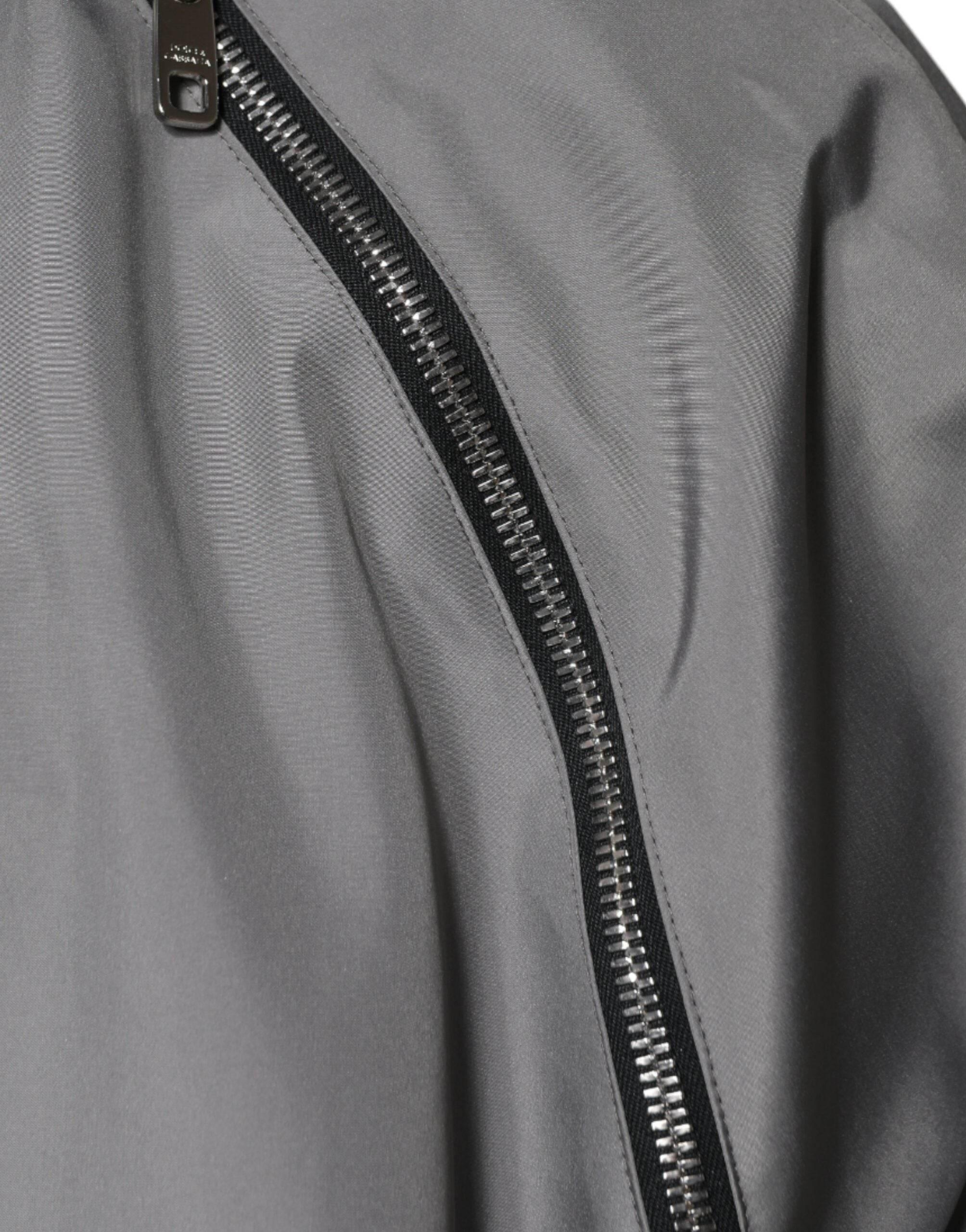 Dolce & Gabbana Gray Polyester Hooded Men Full Zip Jacket - Hilstor