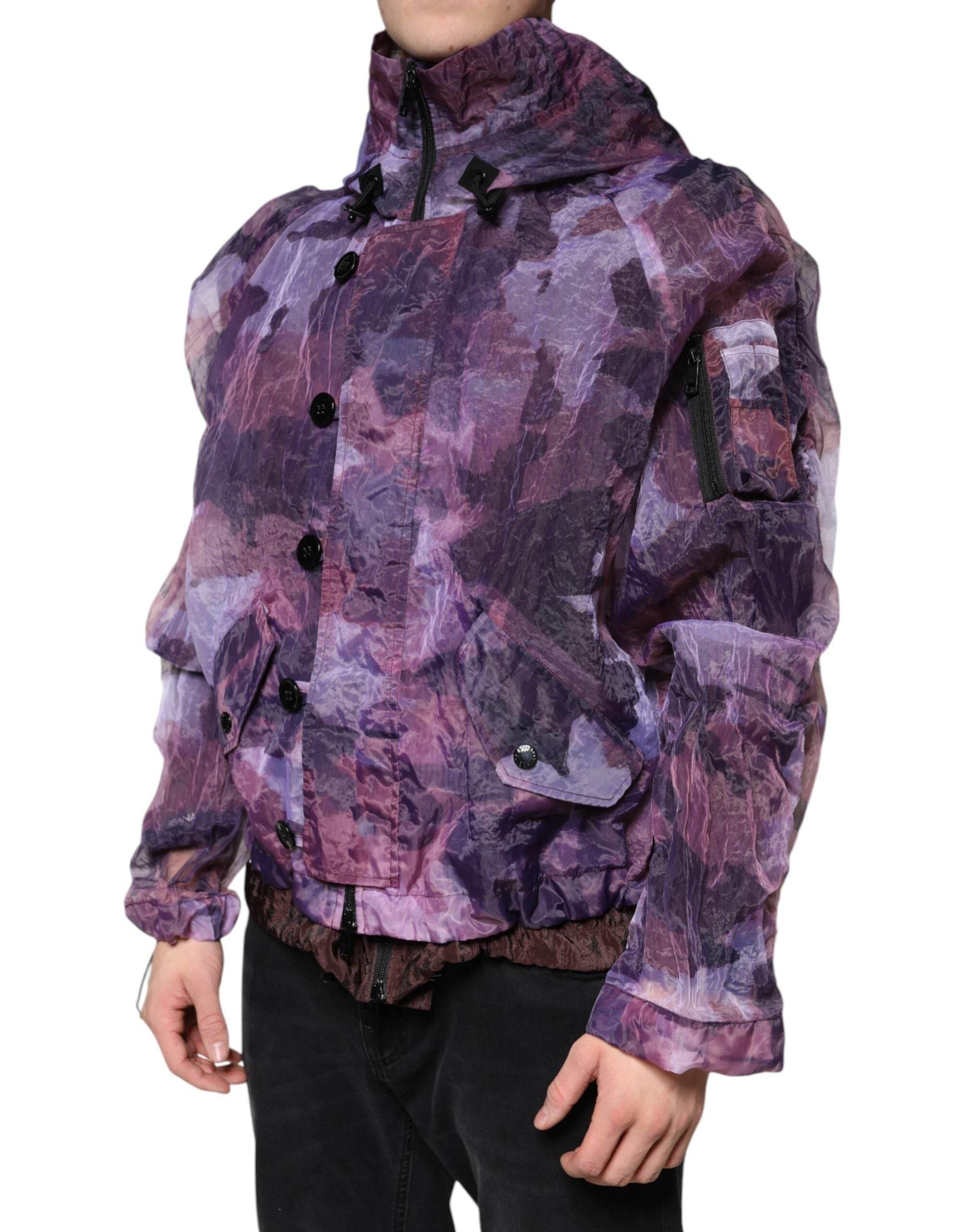 Dolce & Gabbana Purple Camouflage Hooded Men Blouson Jacket - Hilstor
