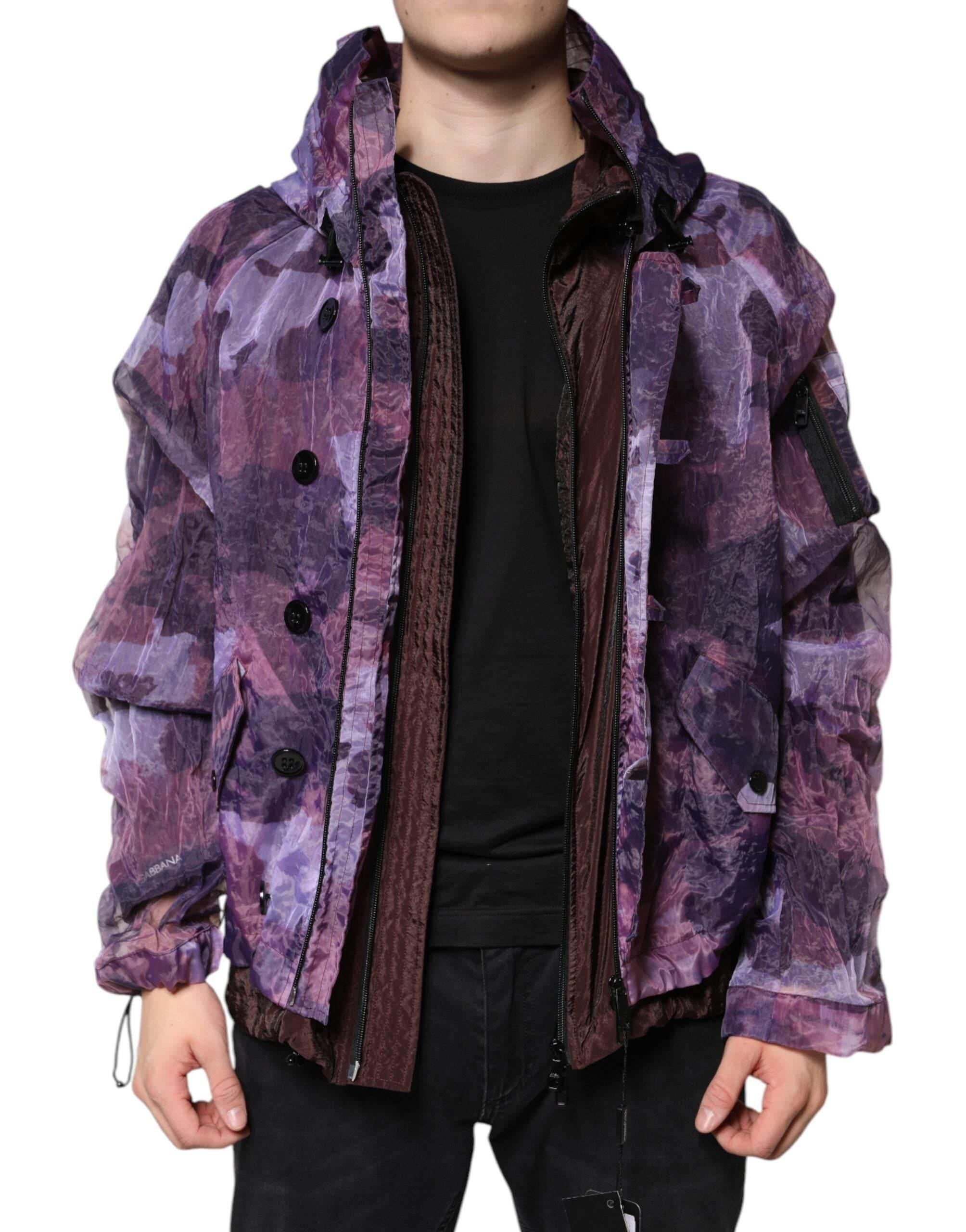 Dolce & Gabbana Purple Camouflage Hooded Men Blouson Jacket - Hilstor