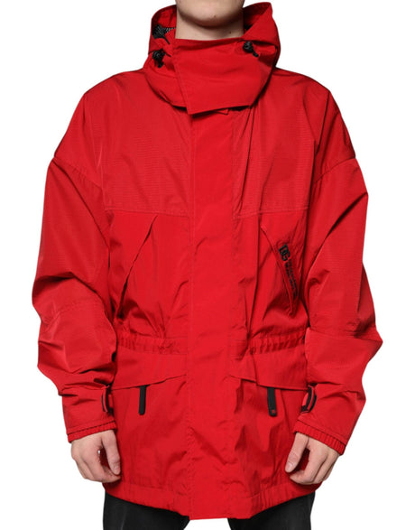 Dolce & Gabbana Red Nylon Hooded Men Full Zip Parka Jacket - Hilstor