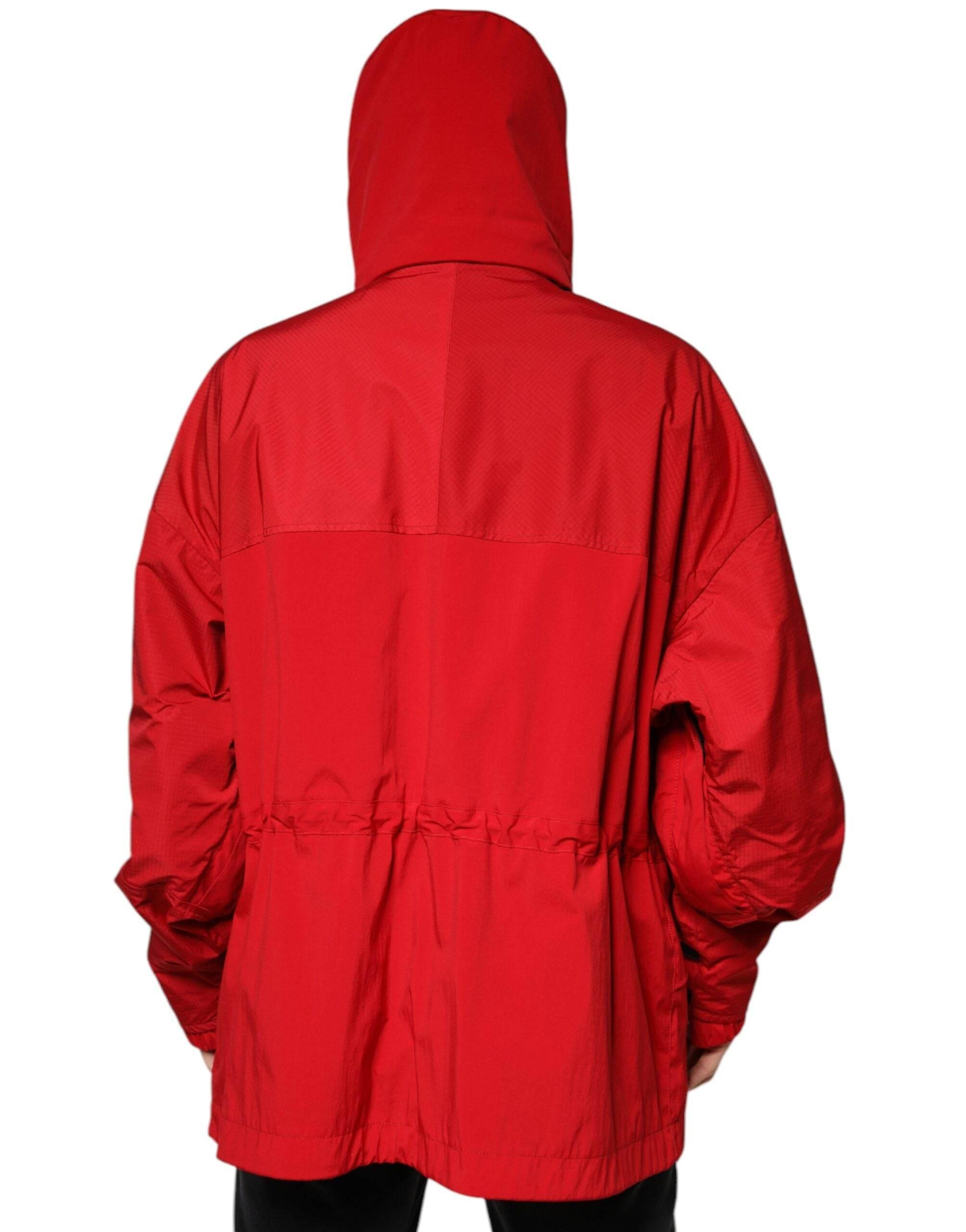 Dolce & Gabbana Red Nylon Hooded Men Full Zip Parka Jacket - Hilstor