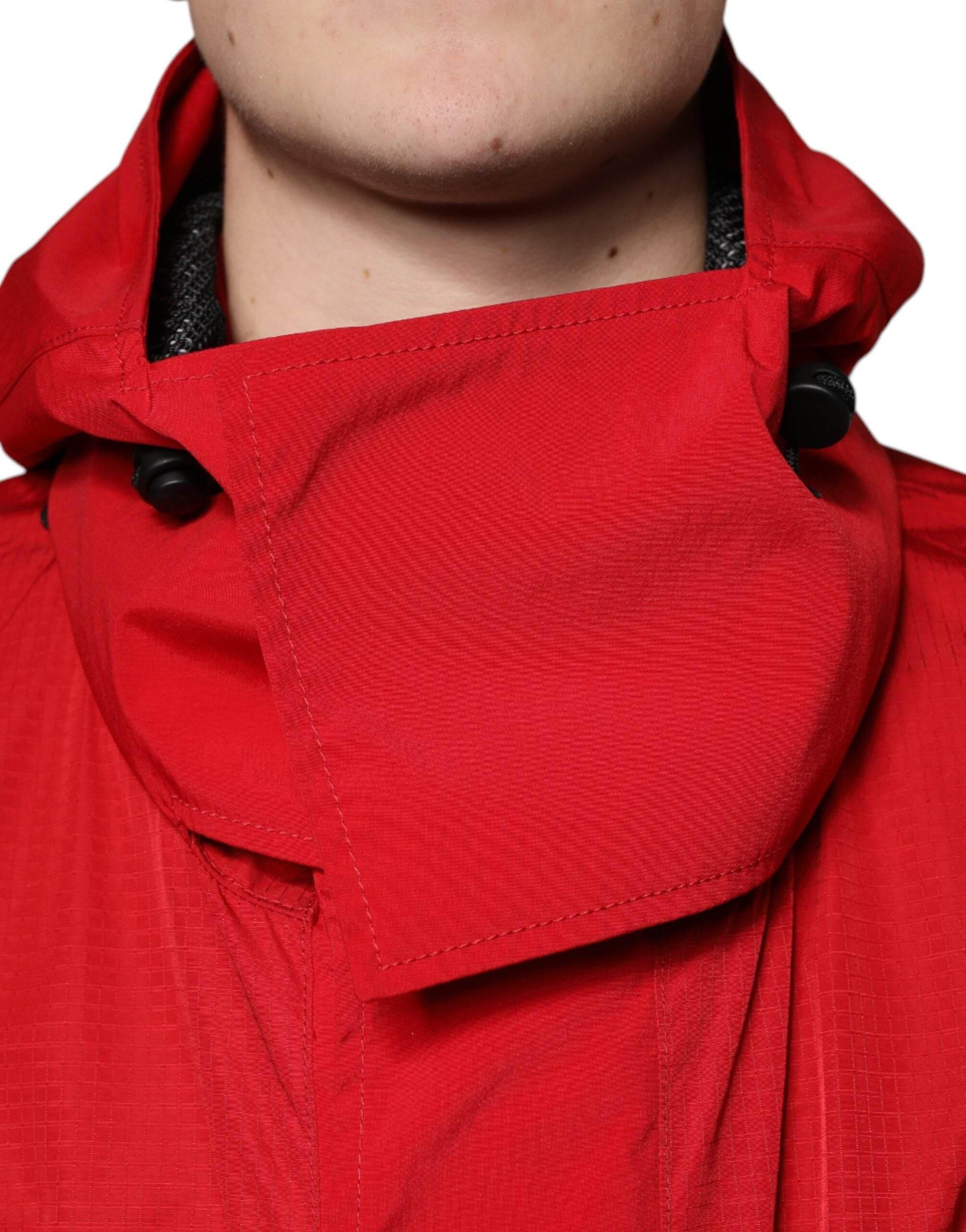 Dolce & Gabbana Red Nylon Hooded Men Full Zip Parka Jacket - Hilstor