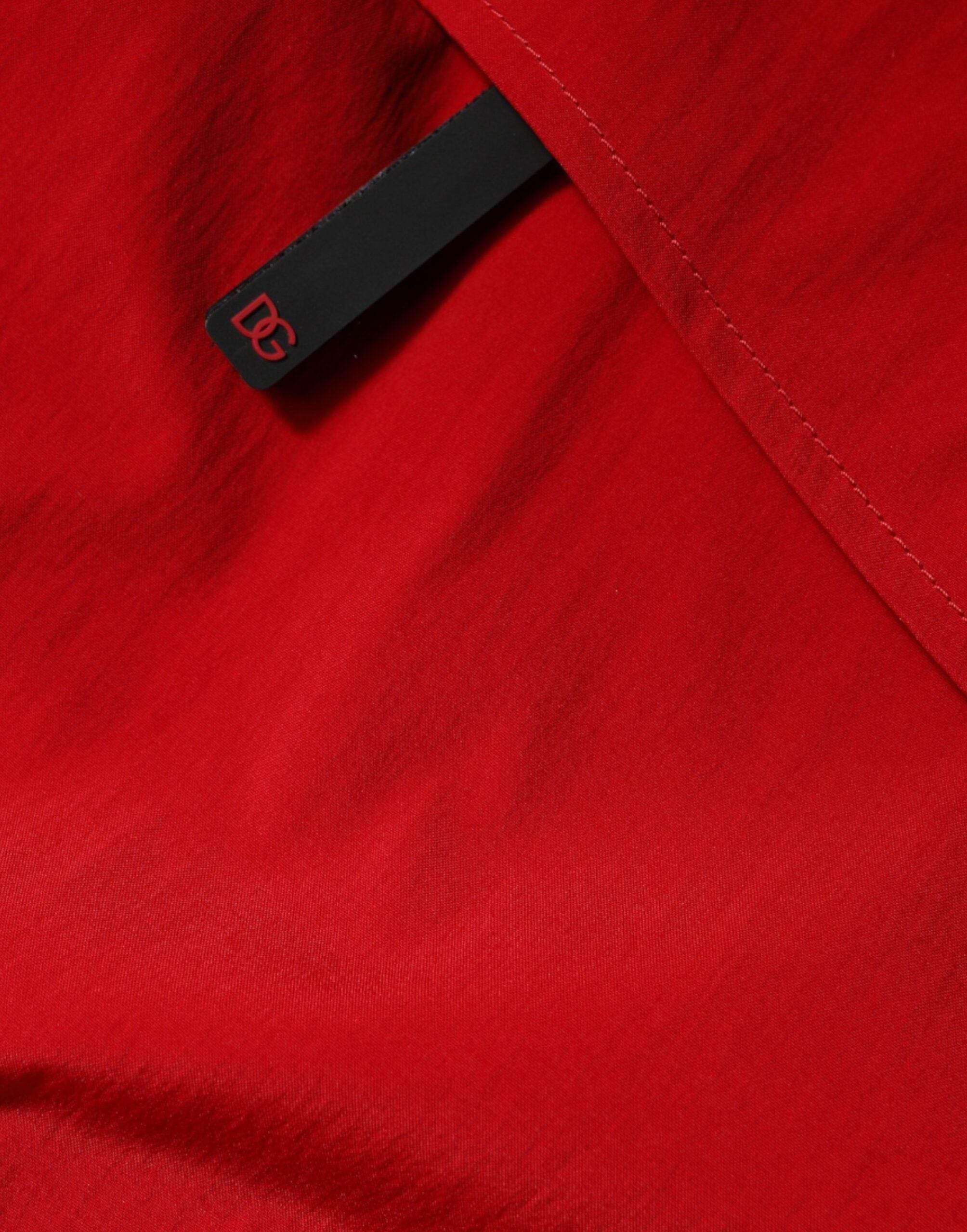 Dolce & Gabbana Red Nylon Hooded Men Full Zip Parka Jacket - Hilstor