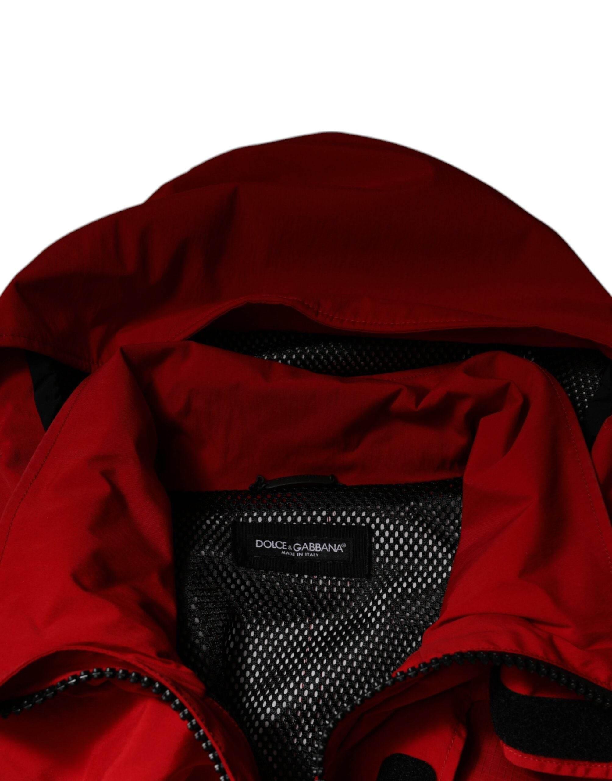 Dolce & Gabbana Red Nylon Hooded Men Full Zip Parka Jacket - Hilstor
