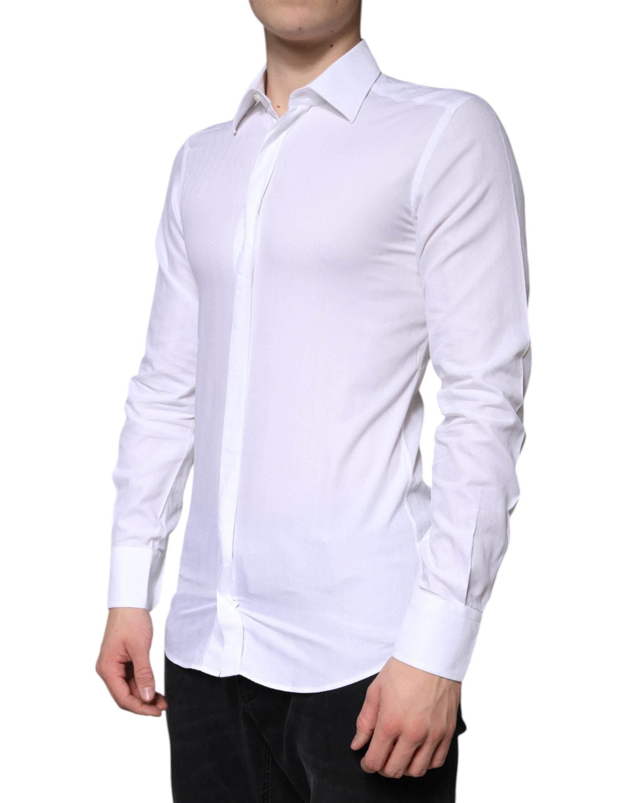 Dolce & Gabbana White Cotton Formal Men GOLD Dress Shirt - Hilstor