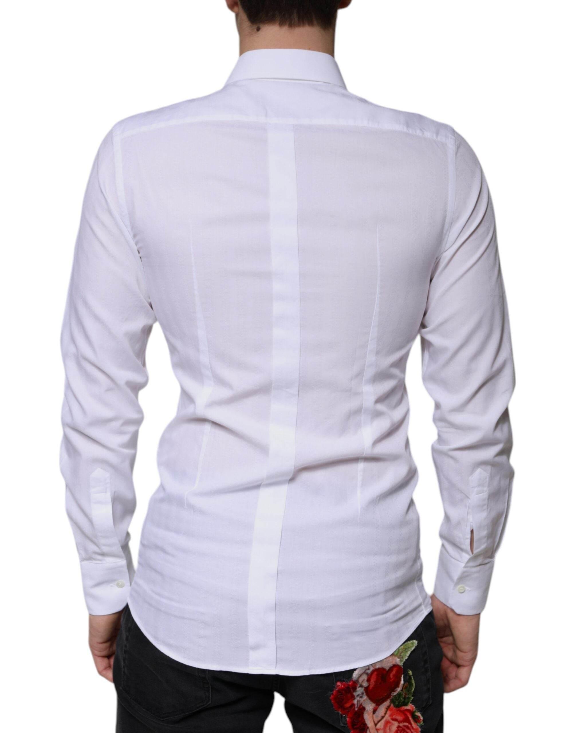 Dolce & Gabbana White Cotton Formal Men GOLD Dress Shirt - Hilstor