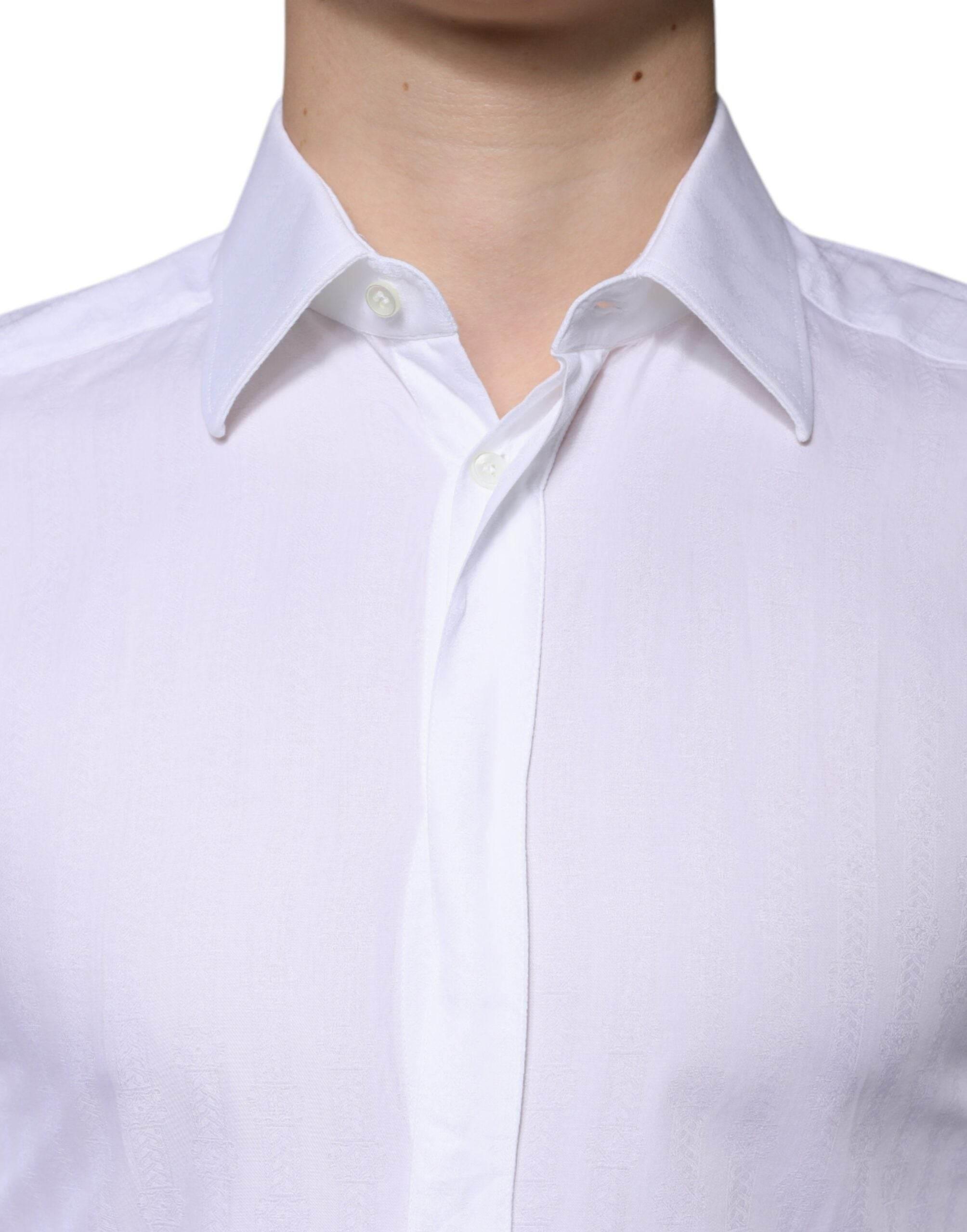 Dolce & Gabbana White Cotton Formal Men GOLD Dress Shirt - Hilstor