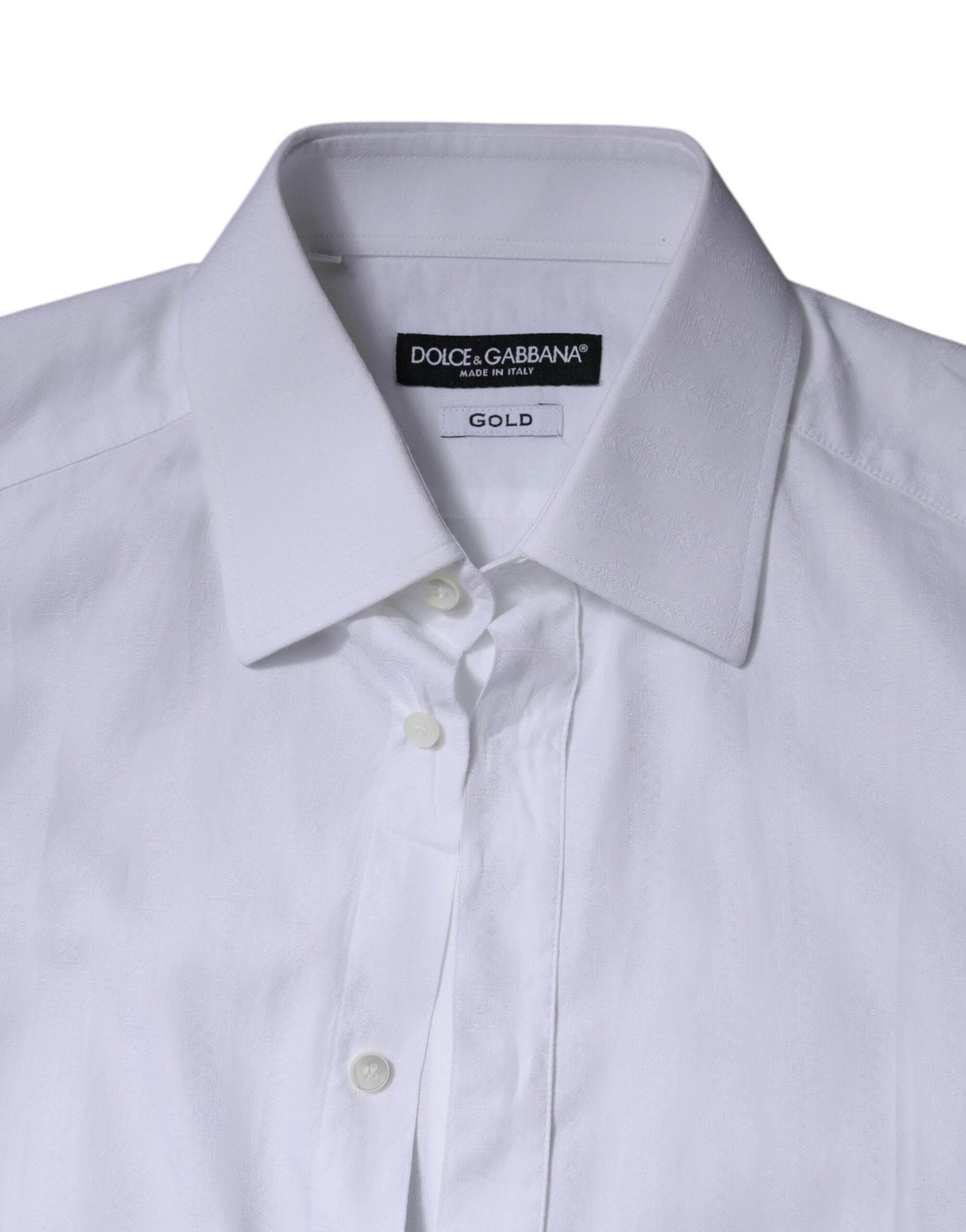 Dolce & Gabbana White Cotton Formal Men GOLD Dress Shirt - Hilstor
