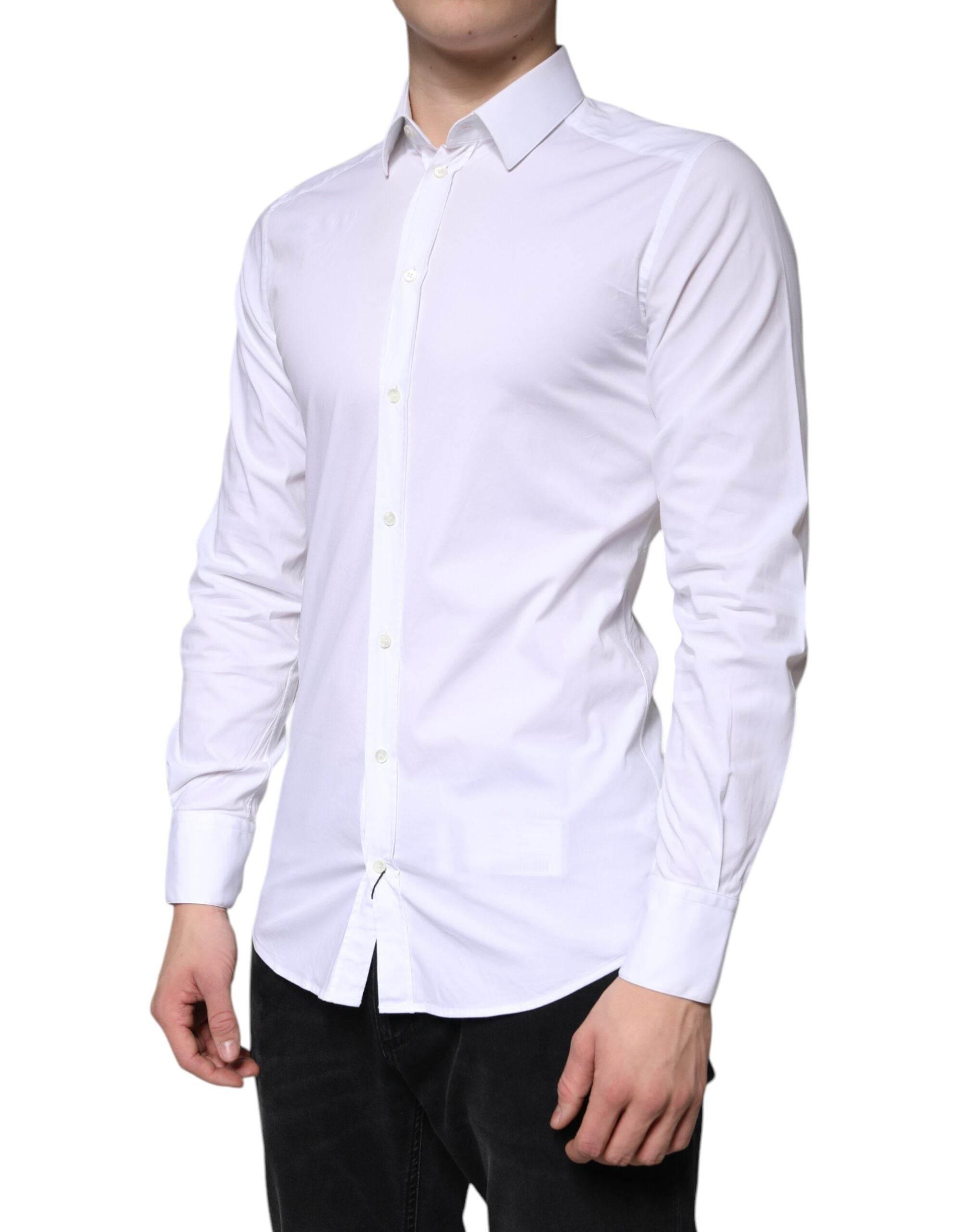 Dolce & Gabbana White Cotton Formal Men GOLD Dress Shirt - Hilstor
