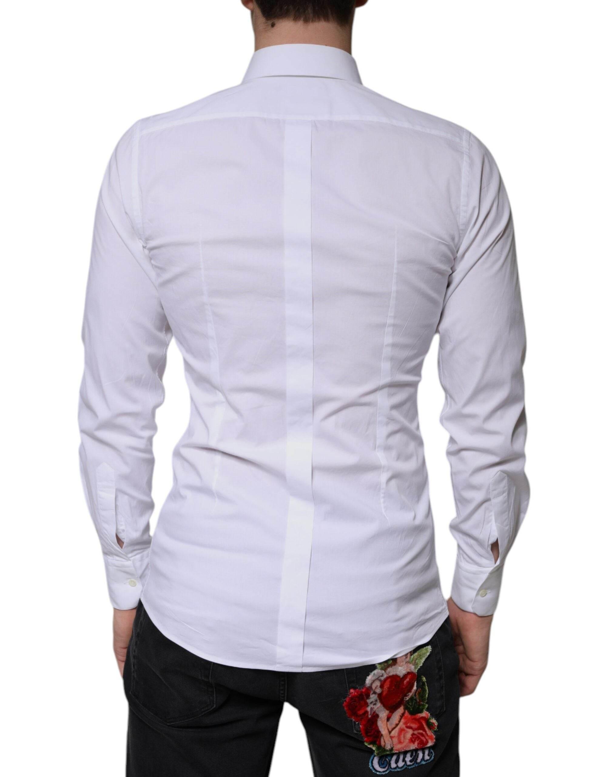 Dolce & Gabbana White Cotton Formal Men GOLD Dress Shirt - Hilstor