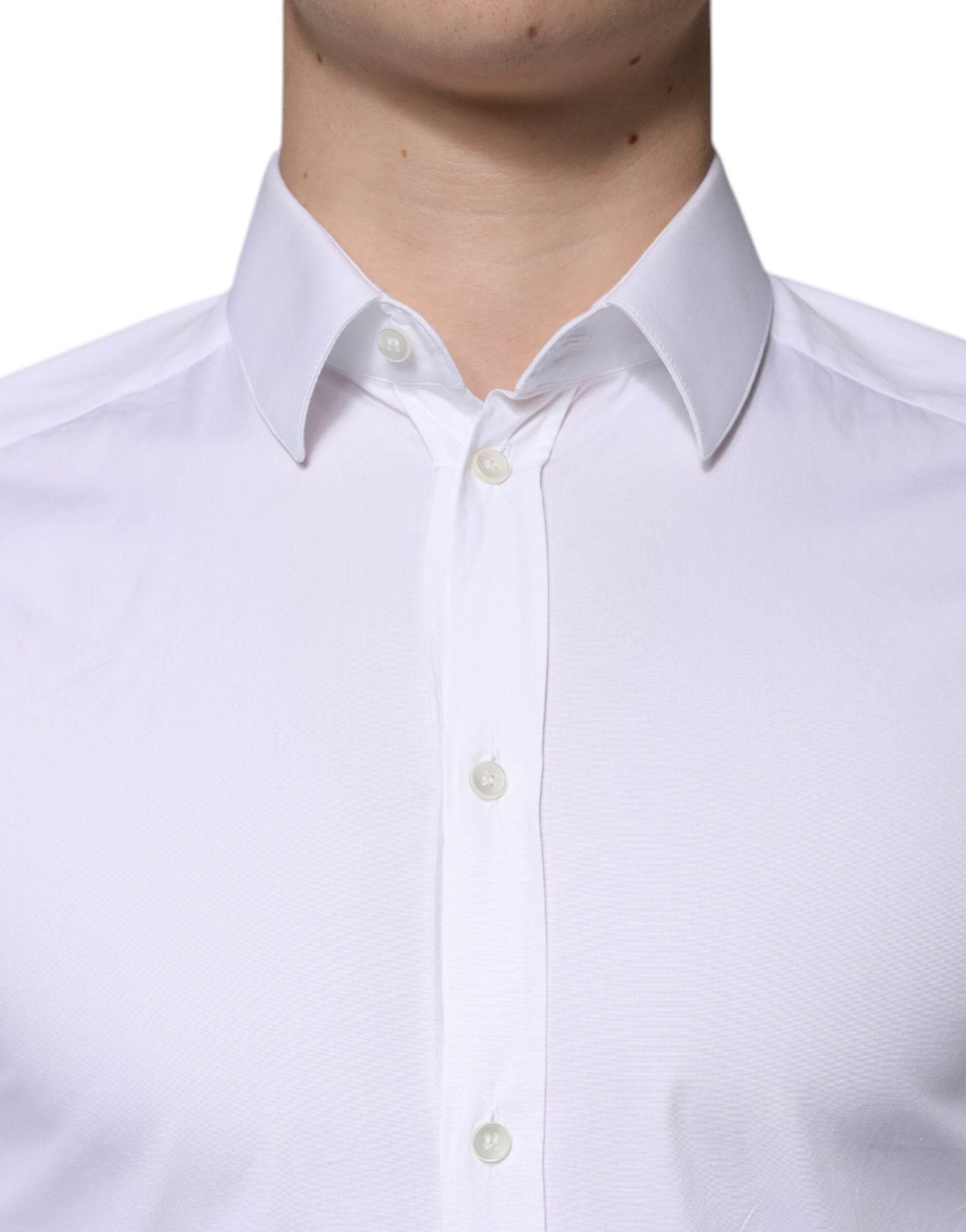 Dolce & Gabbana White Cotton Formal Men GOLD Dress Shirt - Hilstor