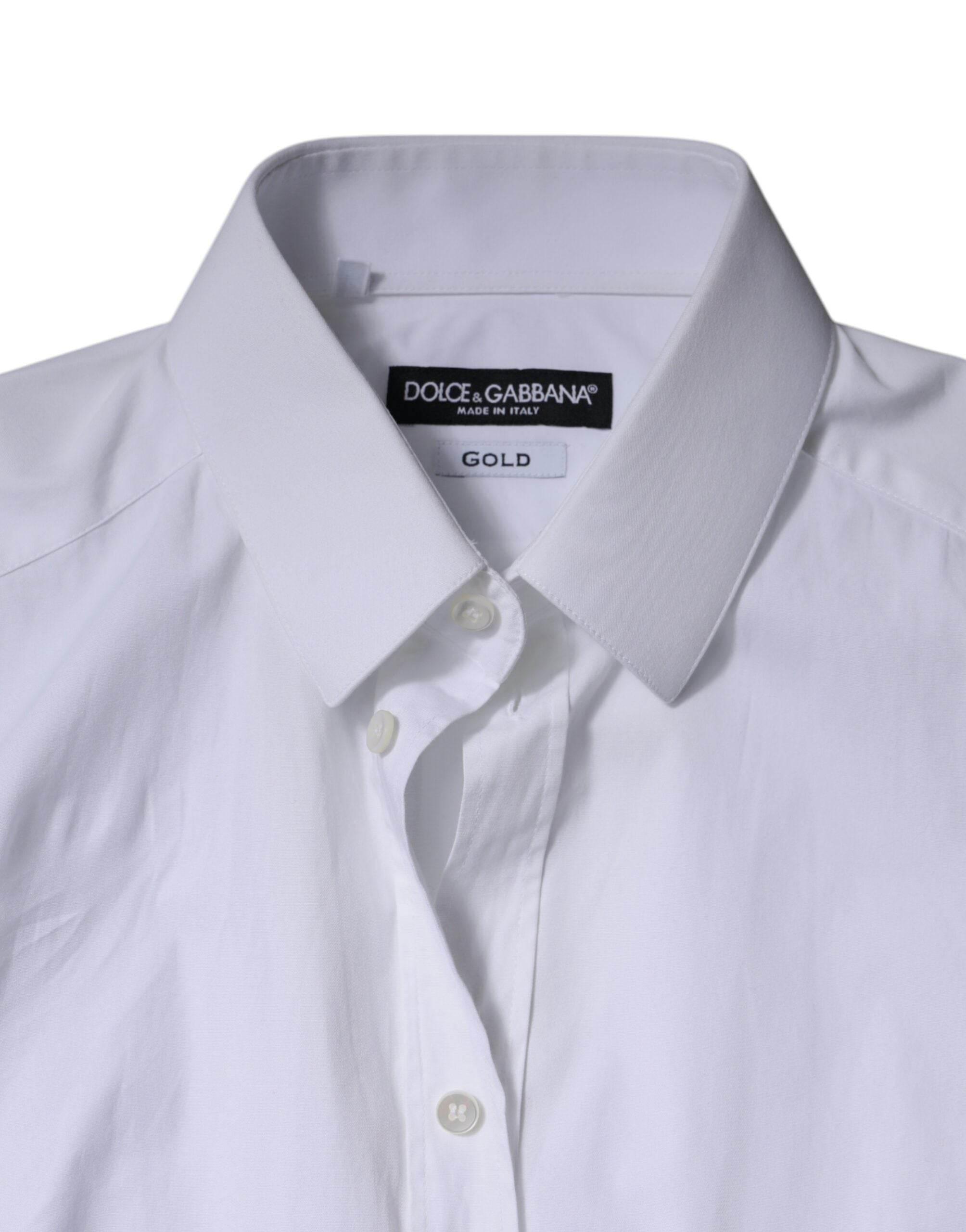 Dolce & Gabbana White Cotton Formal Men GOLD Dress Shirt - Hilstor