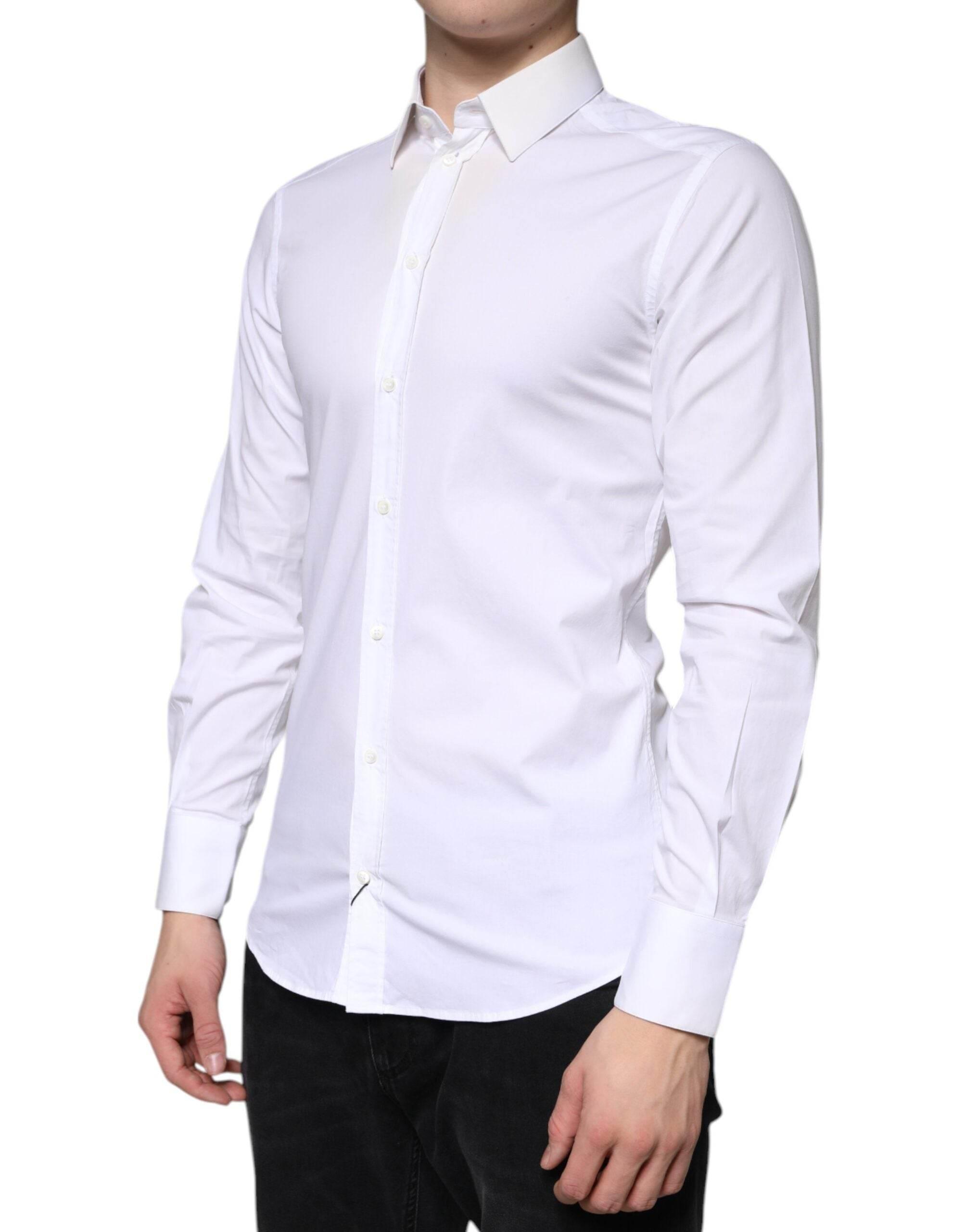 Dolce & Gabbana White Cotton Formal Men GOLD Dress Shirt - Hilstor