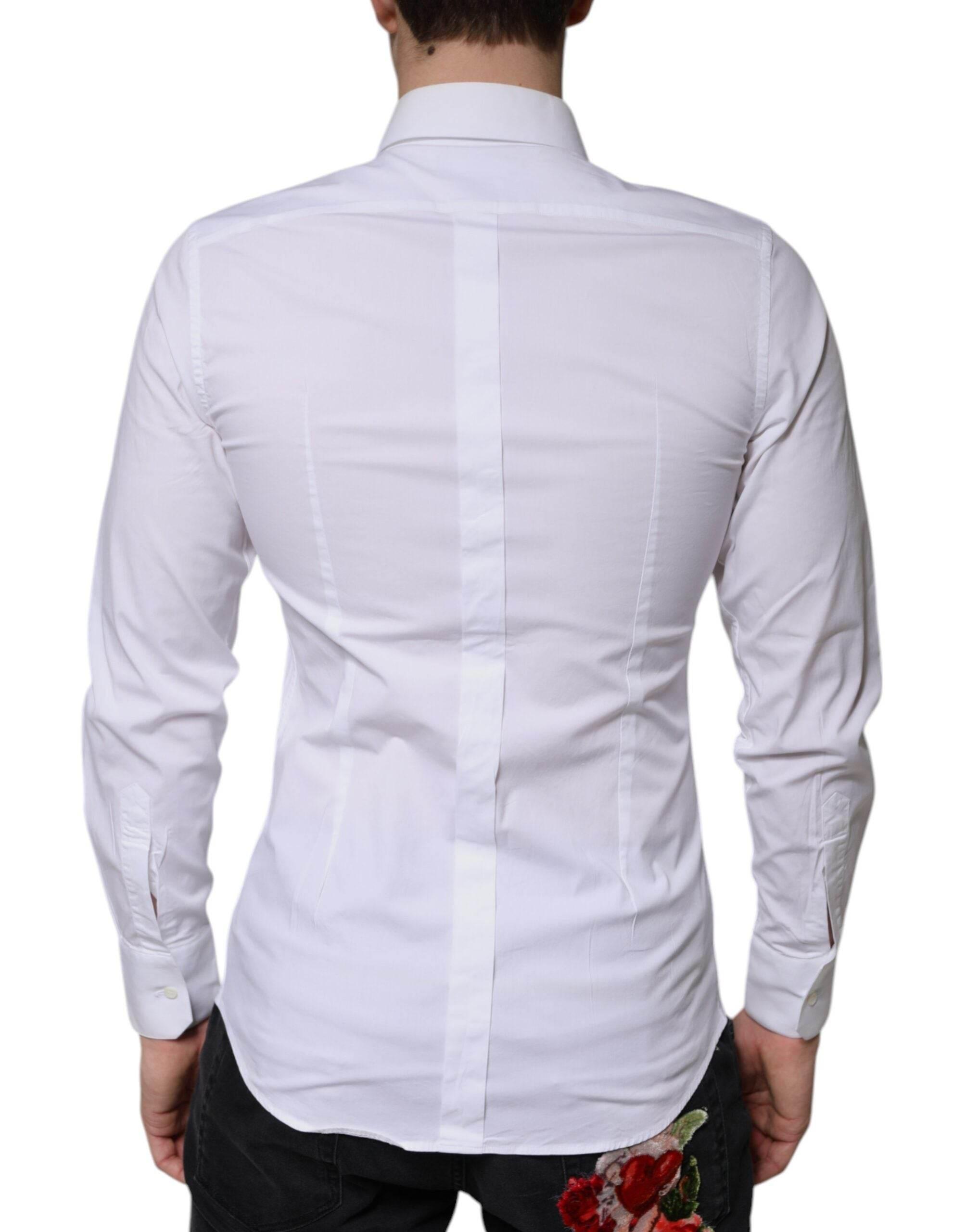 Dolce & Gabbana White Cotton Formal Men GOLD Dress Shirt - Hilstor