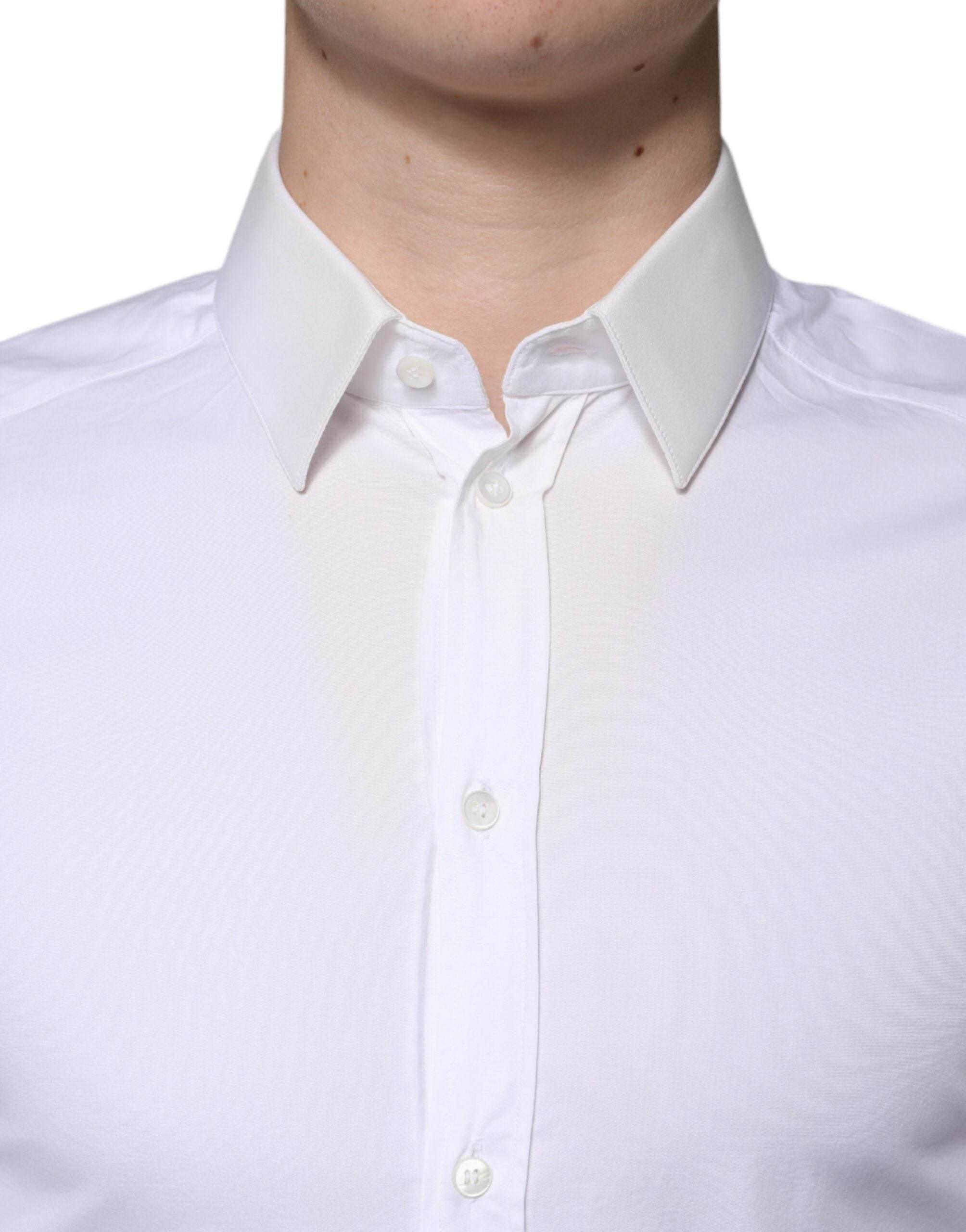 Dolce & Gabbana White Cotton Formal Men GOLD Dress Shirt - Hilstor