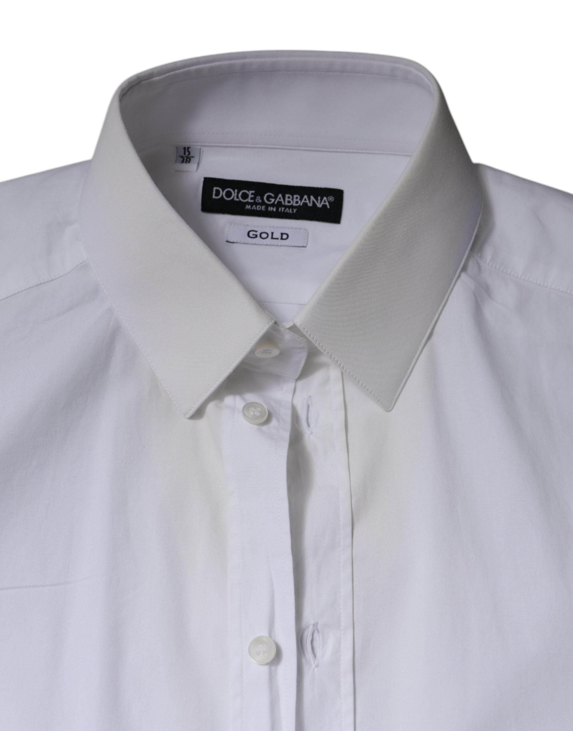 Dolce & Gabbana White Cotton Formal Men GOLD Dress Shirt - Hilstor
