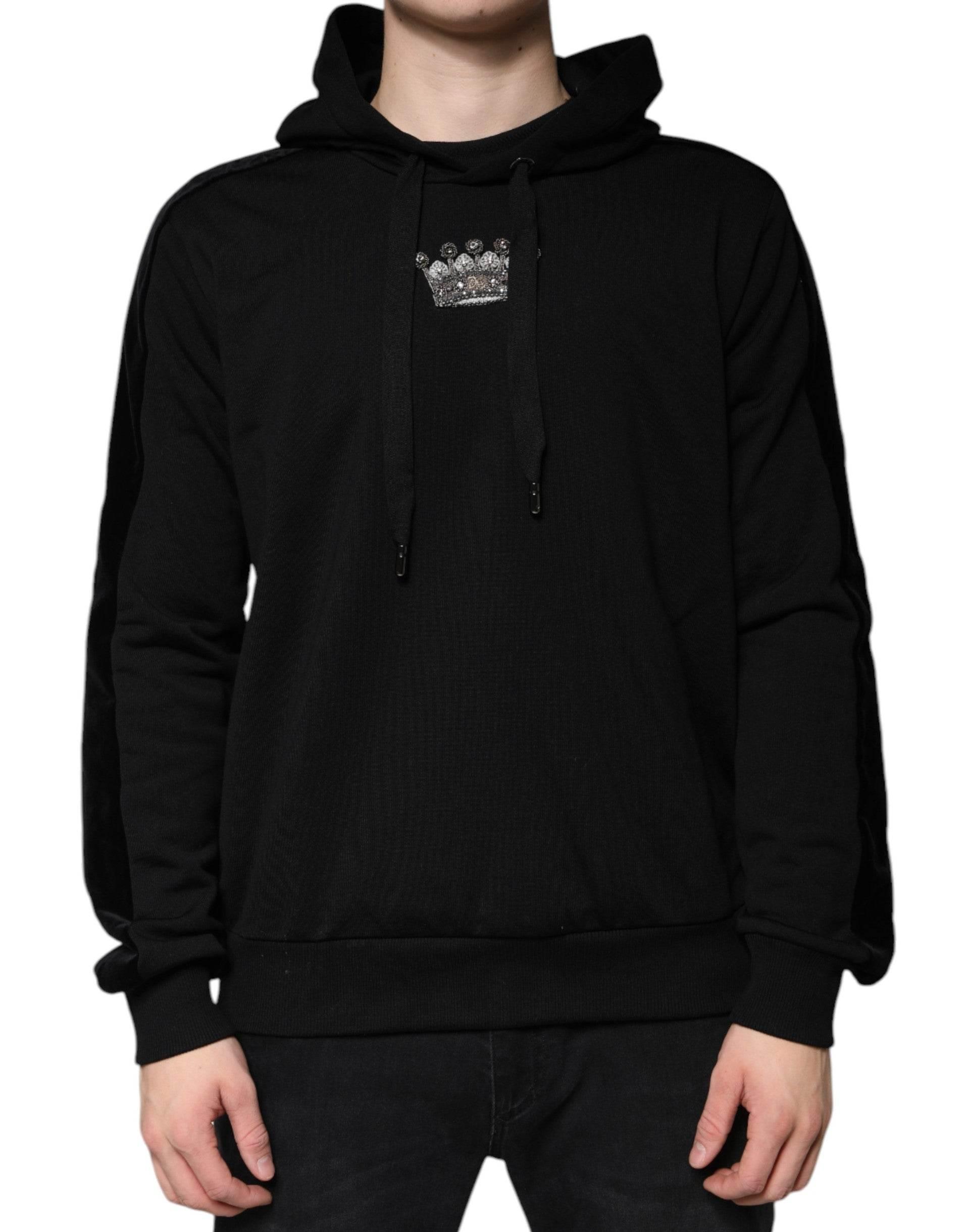 Dolce & Gabbana Black Crown Cotton Hooded Sweatshirt Sweater - Hilstor