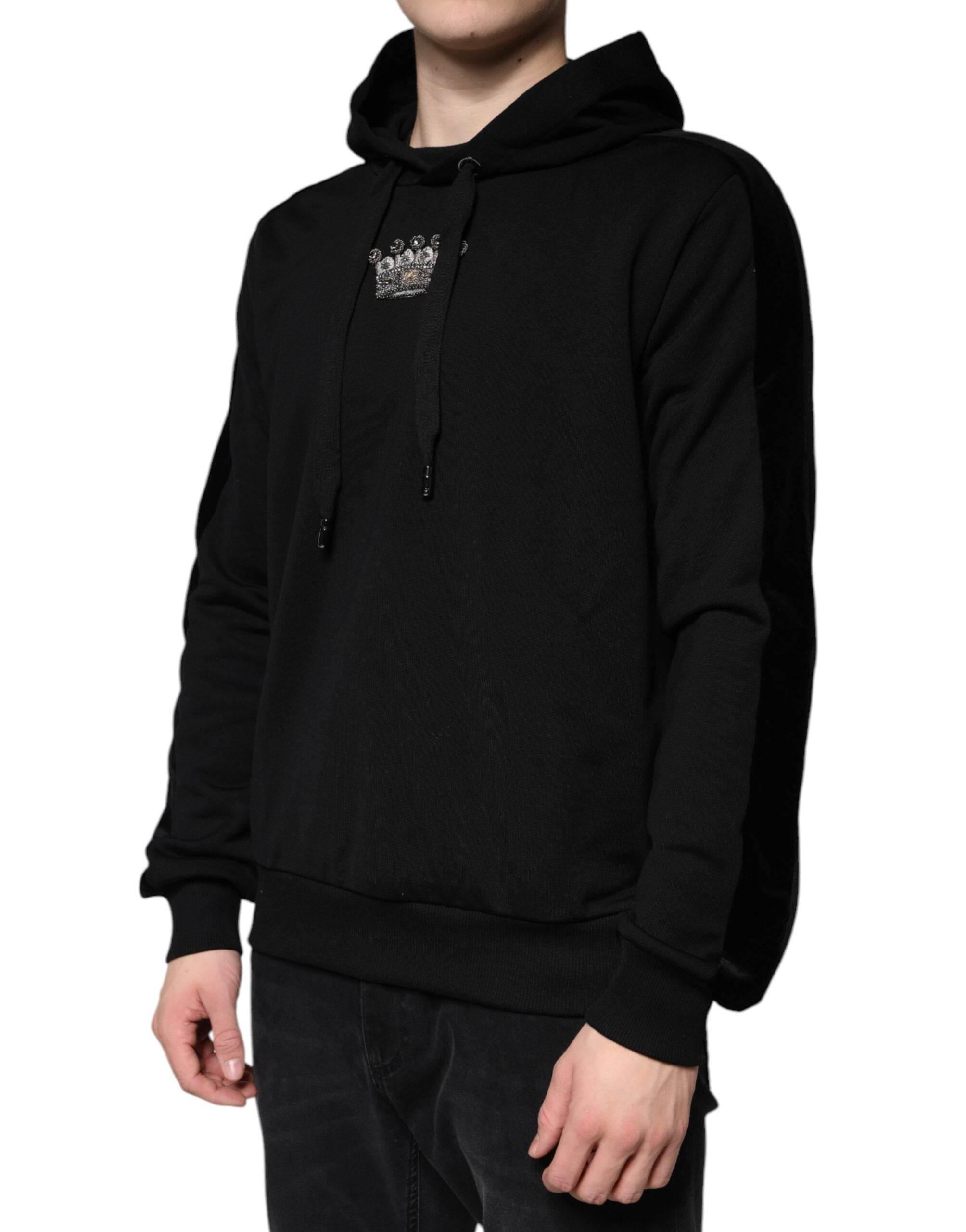 Dolce & Gabbana Black Crown Cotton Hooded Sweatshirt Sweater - Hilstor