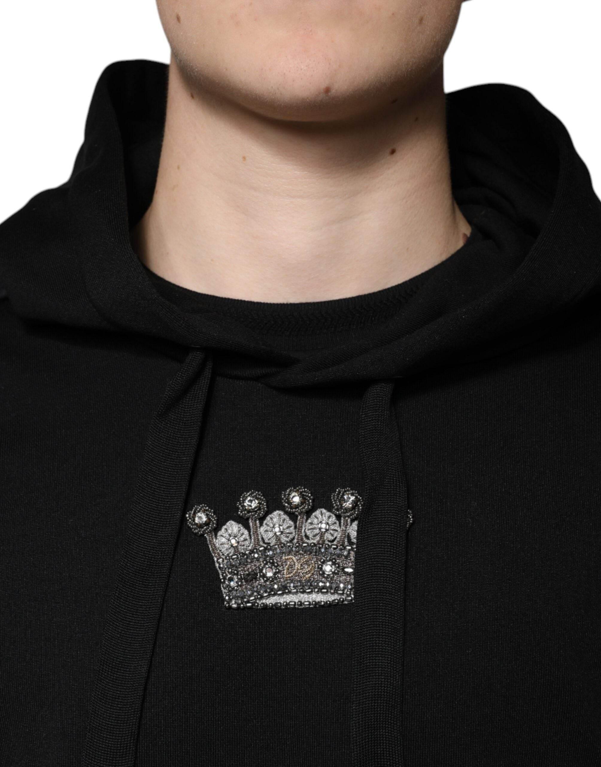Dolce & Gabbana Black Crown Cotton Hooded Sweatshirt Sweater - Hilstor