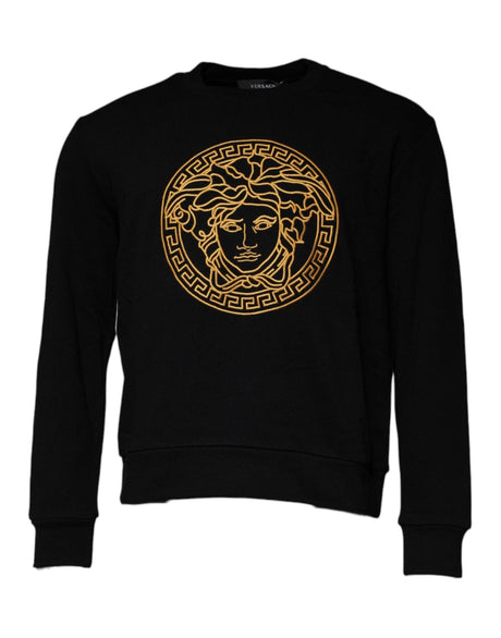 Versace Black Medusa Embroidery Crew Neck Pullover Sweater - Hilstor