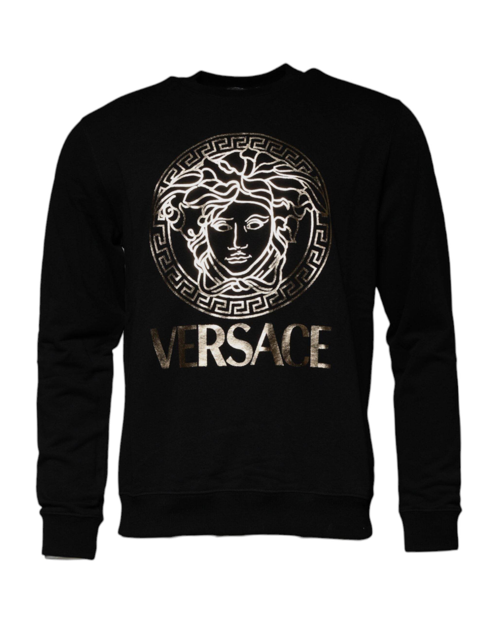 Versace Black Medusa Fleece Men Crew Neck Sweatshirt Sweater - Hilstor
