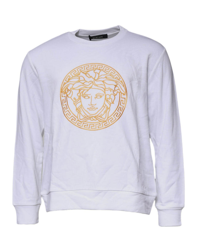 Versace White Medusa Embroidery Crew Neck Pullover Sweater - Hilstor