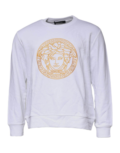 Versace White Medusa Embroidery Crew Neck Pullover Sweater - Hilstor