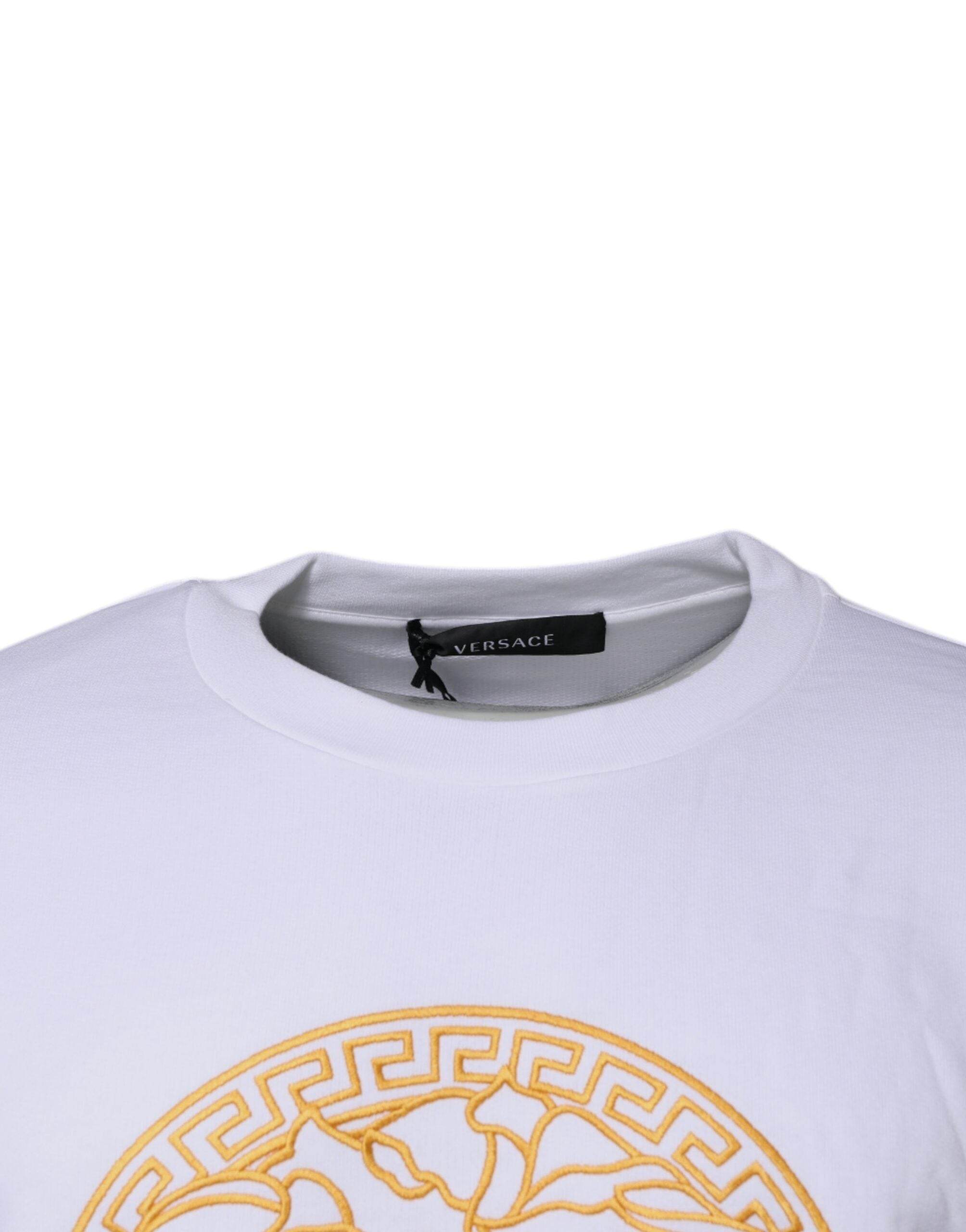 Versace White Medusa Embroidery Crew Neck Pullover Sweater - Hilstor
