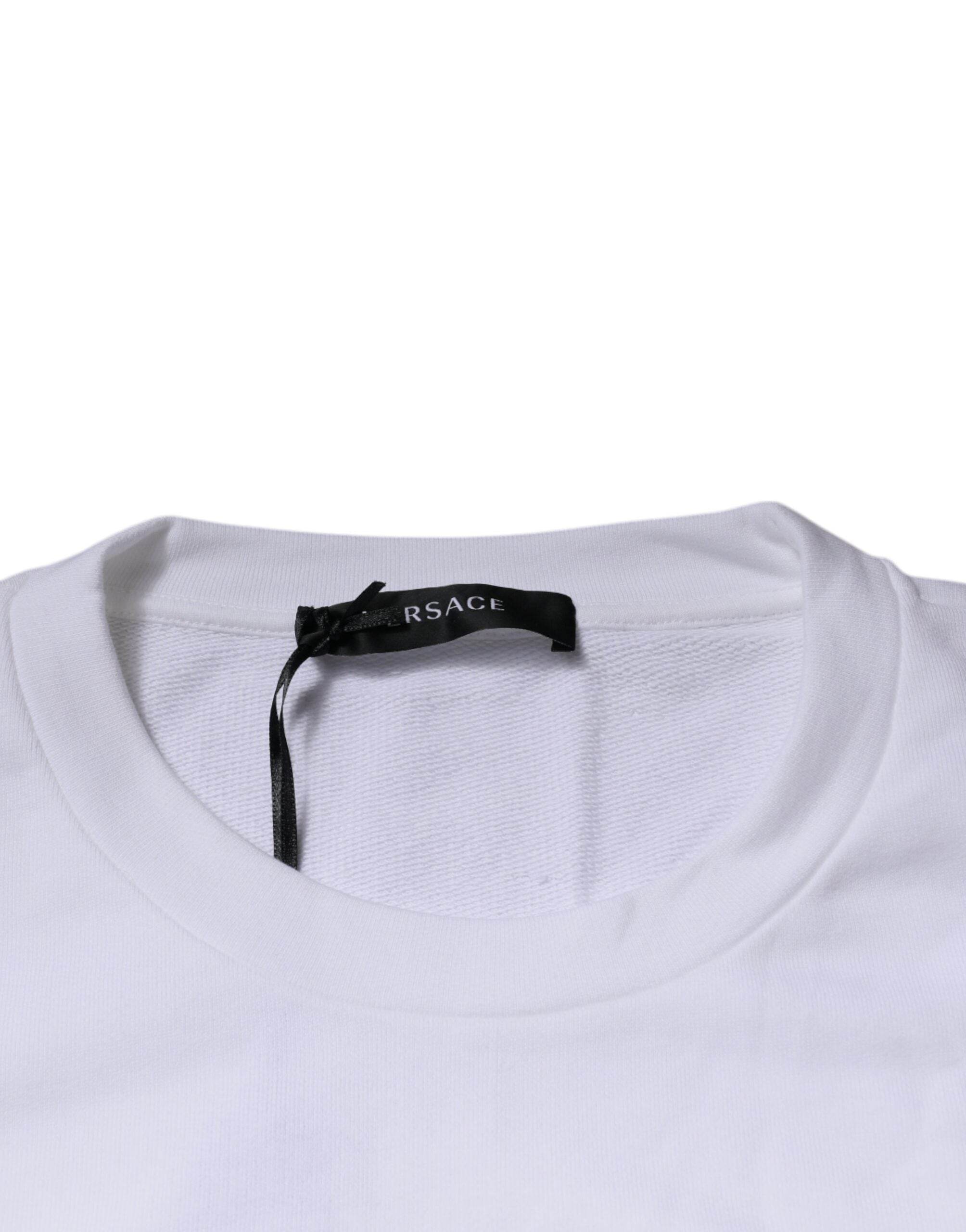 Versace White Medusa Embroidery Crew Neck Pullover Sweater - Hilstor