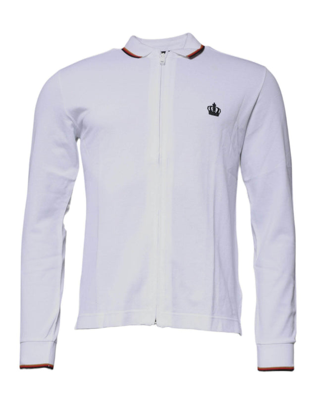 Dolce & Gabbana White Crown Men Full Zip Sweatshirt Sweater - Hilstor