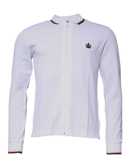 Dolce & Gabbana White Crown Men Full Zip Sweatshirt Sweater - Hilstor