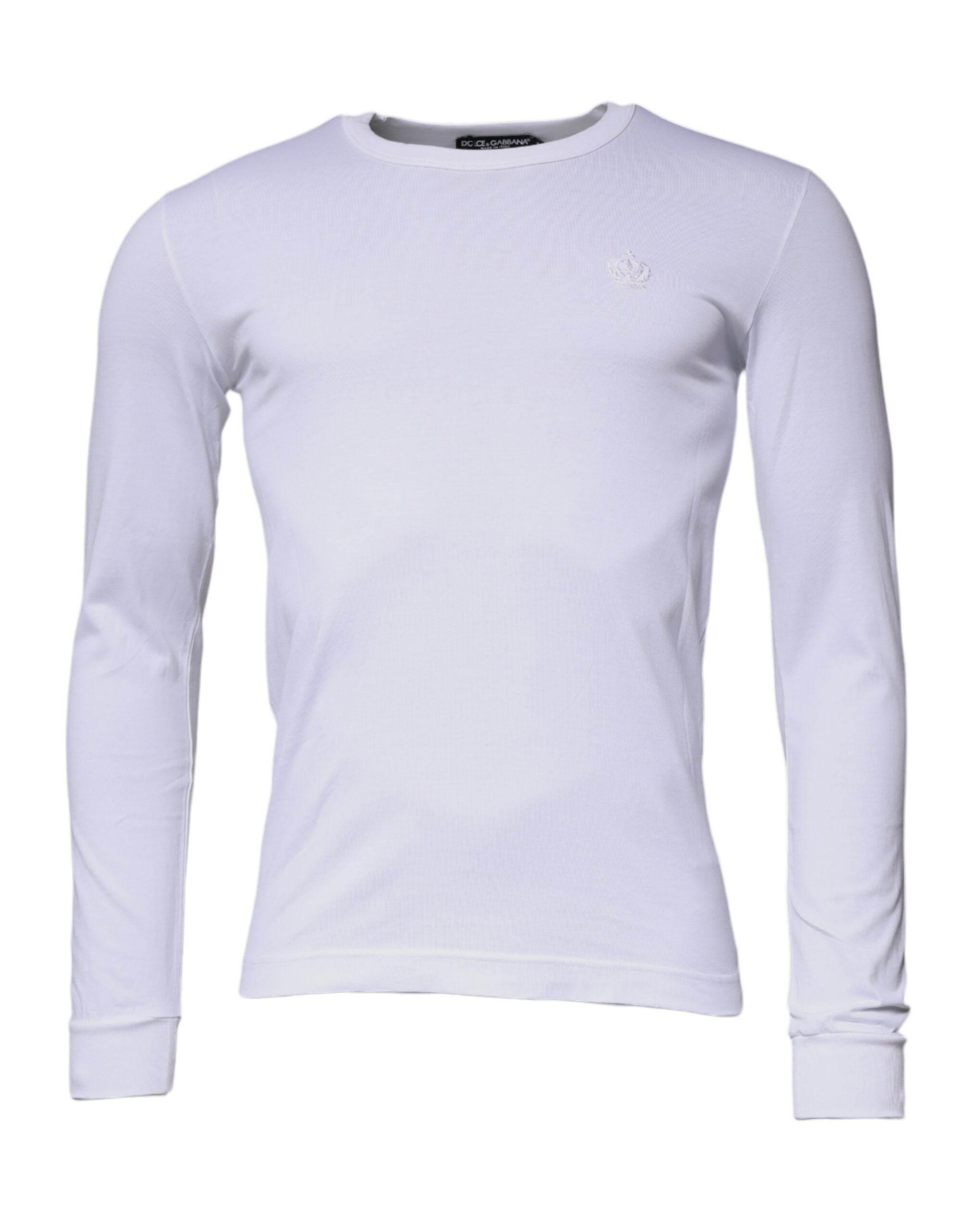 Dolce & Gabbana White Crown Crew Neck Cotton Pullover Sweater - Hilstor