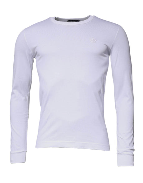 Dolce & Gabbana White Crown Crew Neck Cotton Pullover Sweater - Hilstor