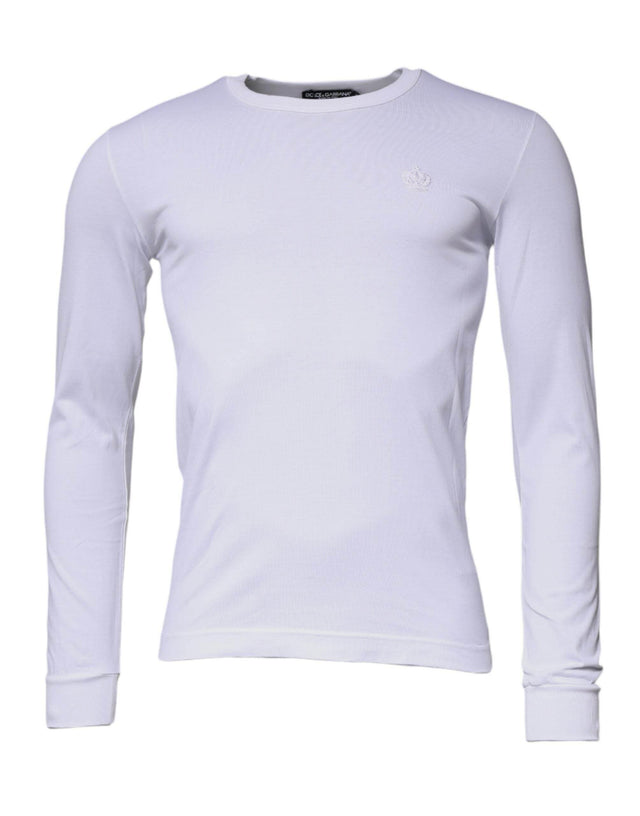 Dolce & Gabbana White Crown Crew Neck Cotton Pullover Sweater - Hilstor