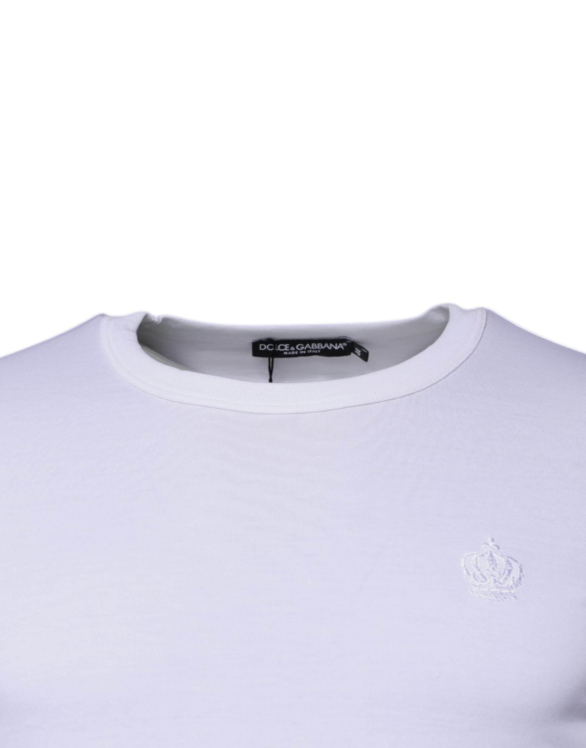 Dolce & Gabbana White Crown Crew Neck Cotton Pullover Sweater - Hilstor